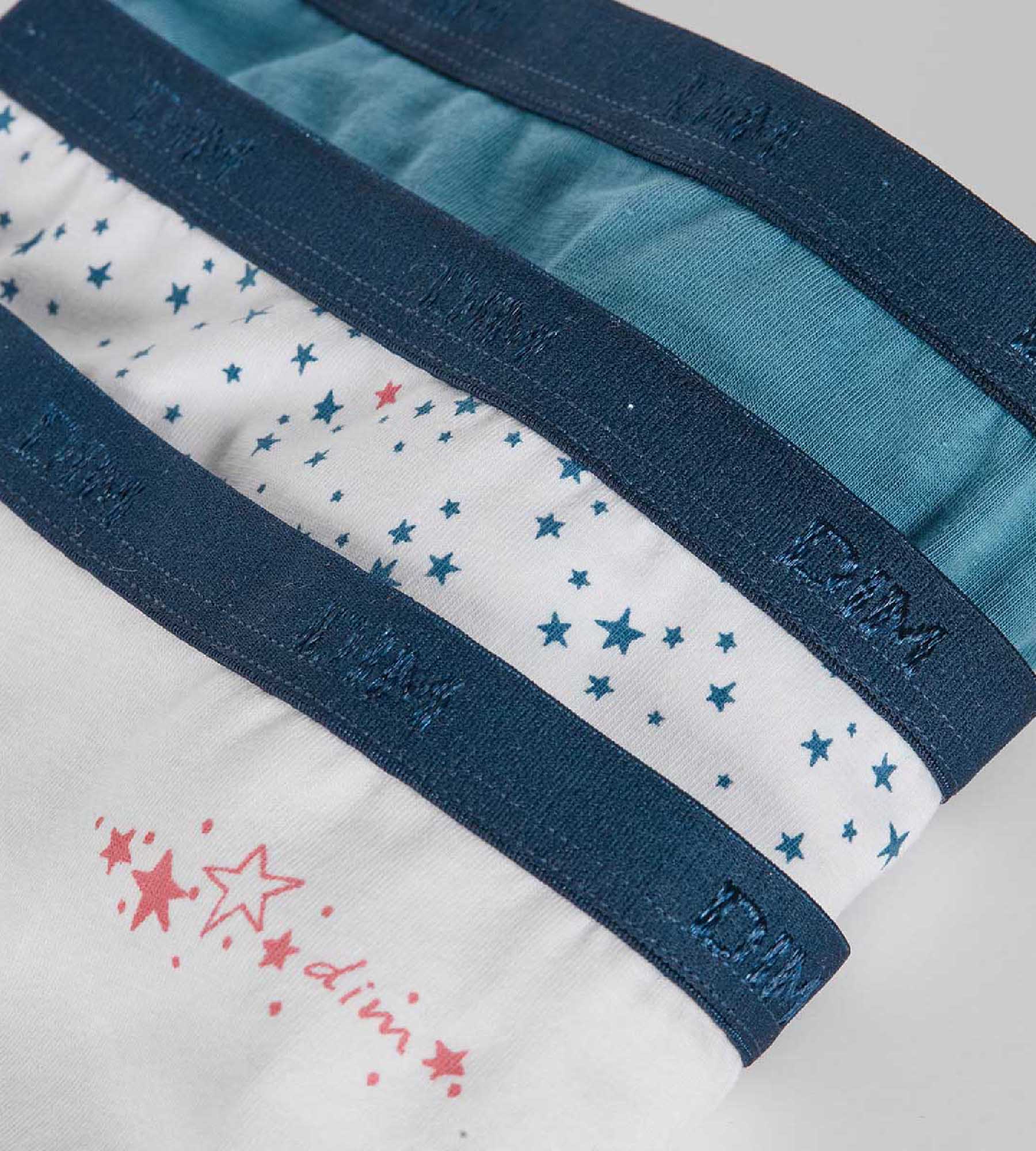 Lot de 3 slips fille en coton stretch à étoiles Blanc Bleu Les Pockets - Image 3
