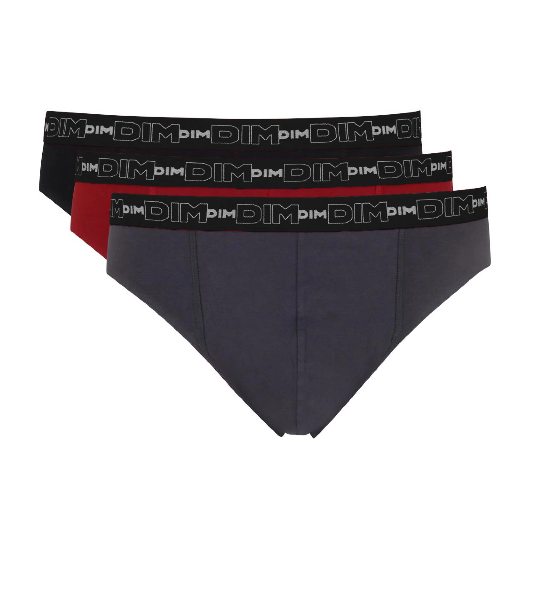 Lot de 3 slips gris, rouge chili et noir Coton Stretch - Image 2