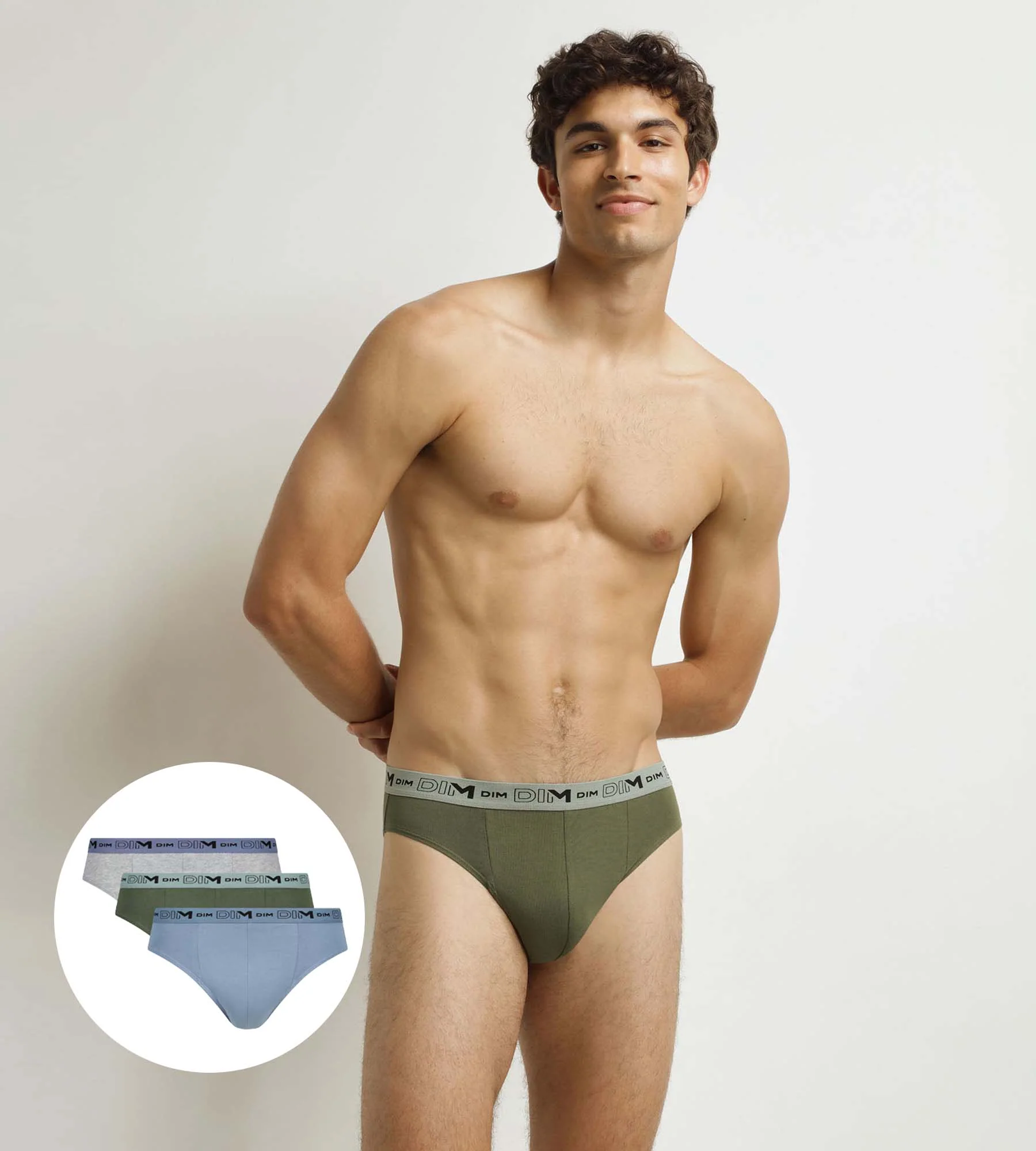 Lot de 3 slips homme Bleu Gris Vert Coton Stretch Bio