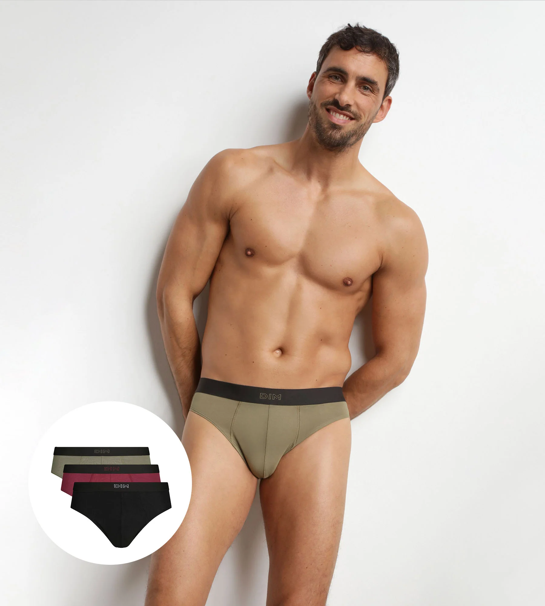 Lot de 3 slips homme en coton Noir Kaki Rouge Ultra doux