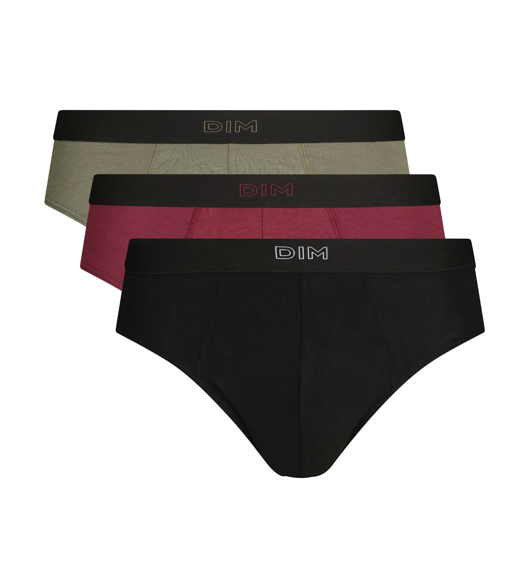 Lot de 3 slips homme en coton Noir Kaki Rouge Ultra doux - Image 3