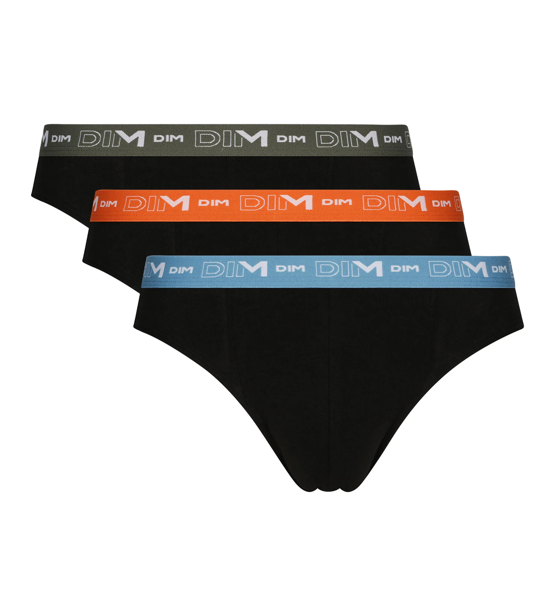 Lot de 3 slips homme Noir à ceinture Orange Vert Dim Coton Stretch - Image 3