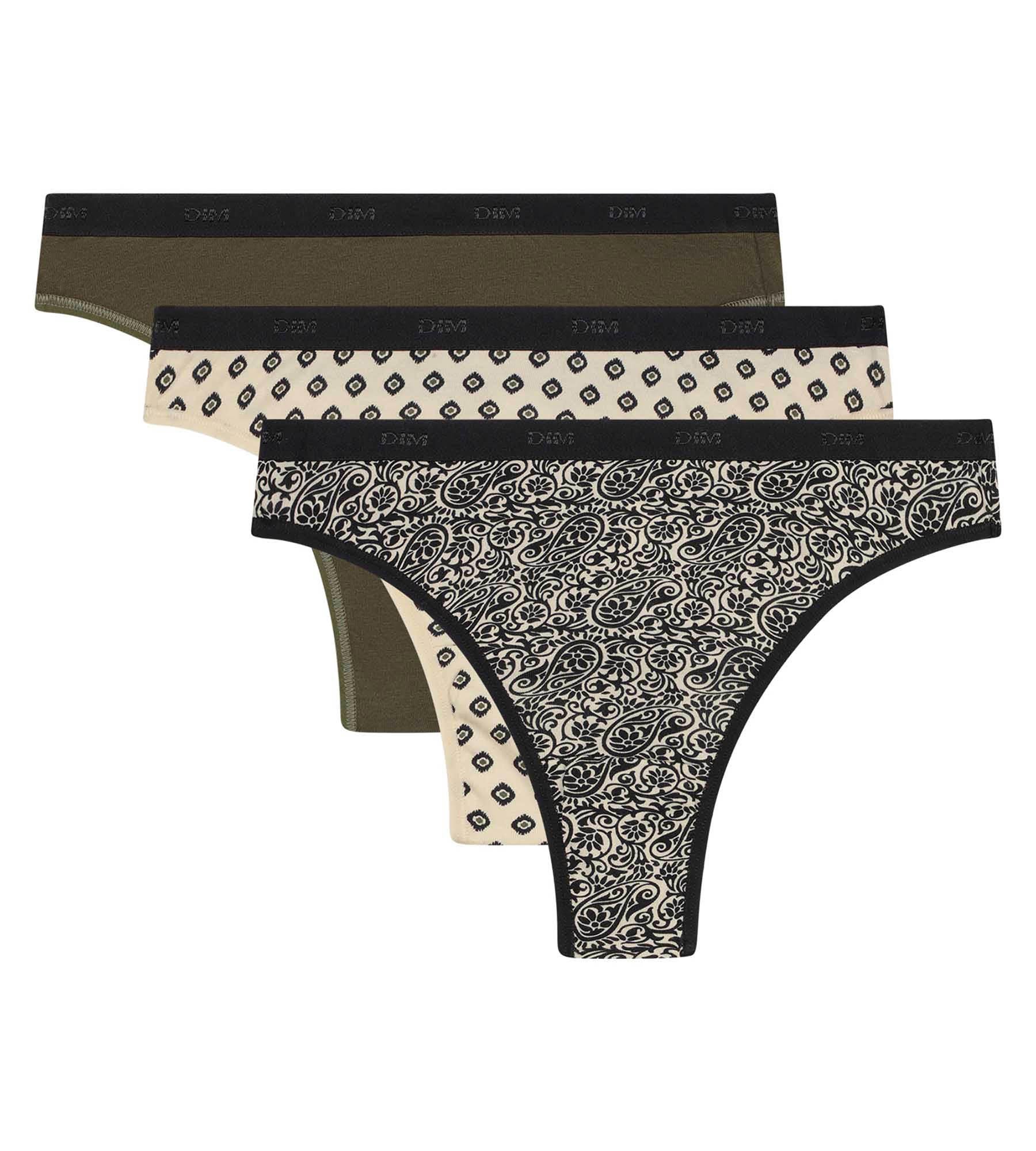 Lot de 3 strings femme motifs Ethniques Kaki Noir Les Pockets - Image 5