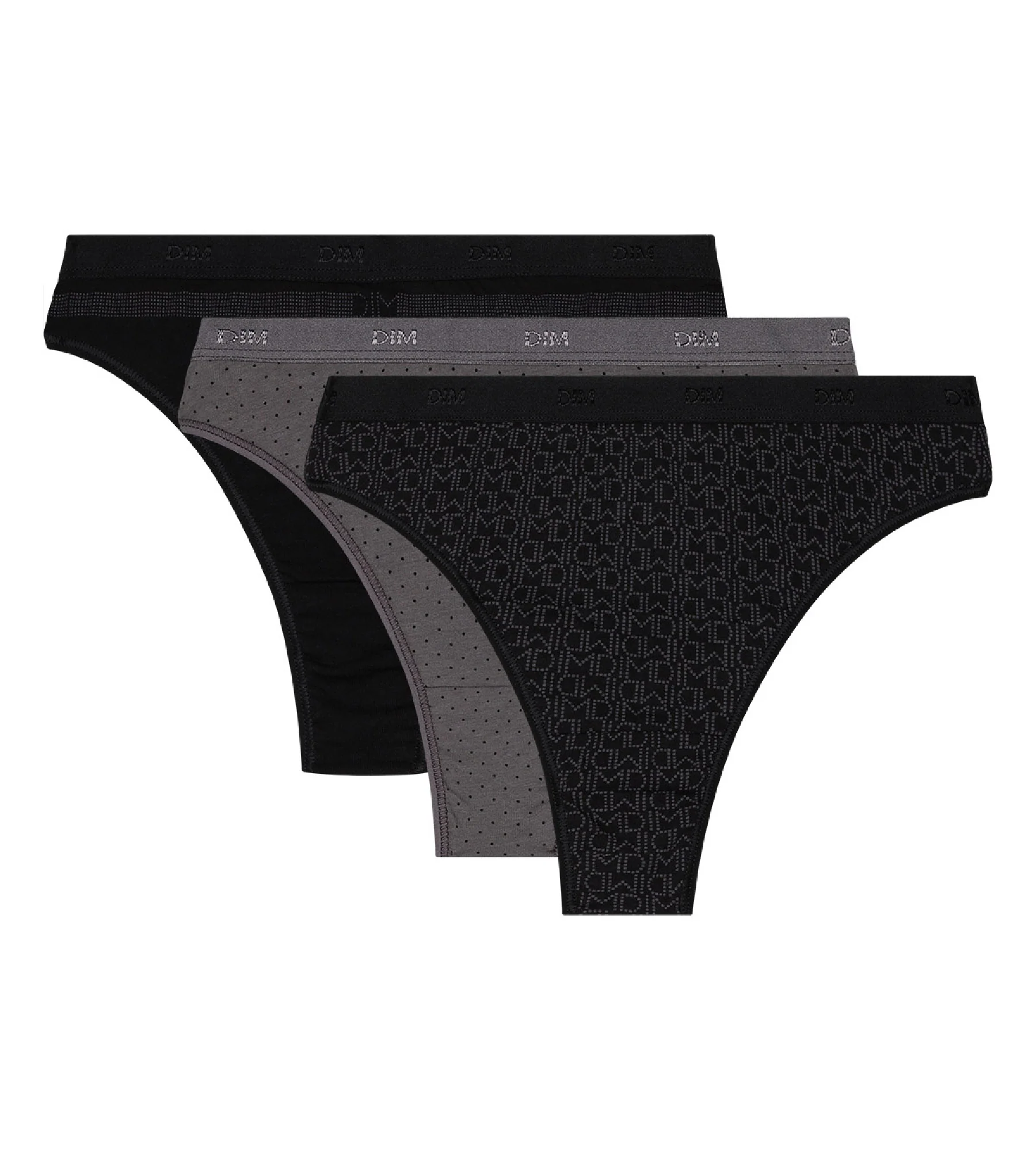 Lot de 3 strings noirs et gris Les Pockets Coton Stretch - Image 3