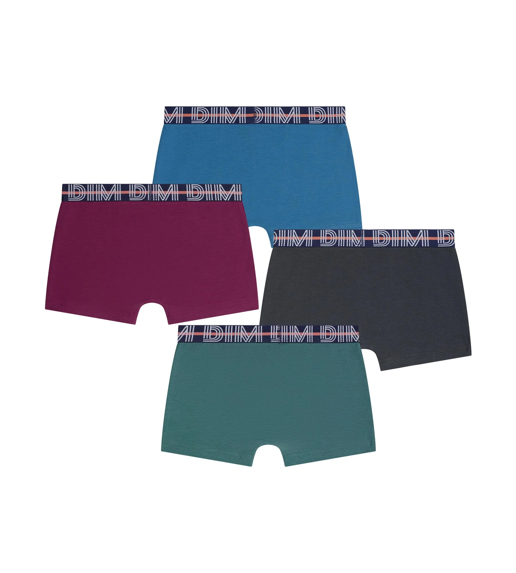 Lot de 4 boxers garçon Vert Ebene Bordeaux Bleu Coton Stretch Kids - Image 2