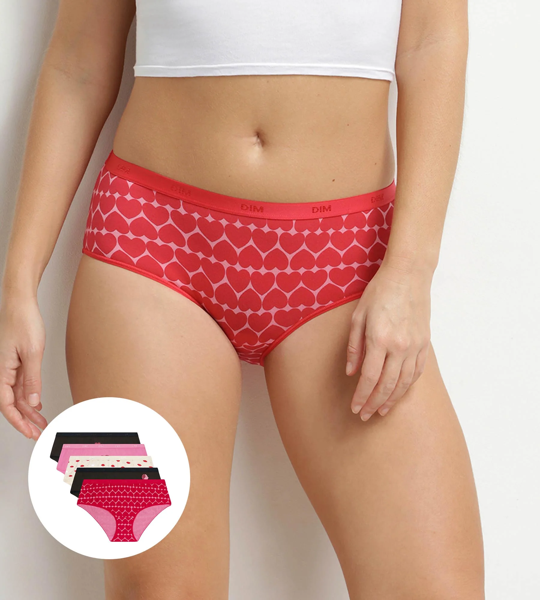 Lot de 5 boxers femme coton stretch motif cœur Les Pockets