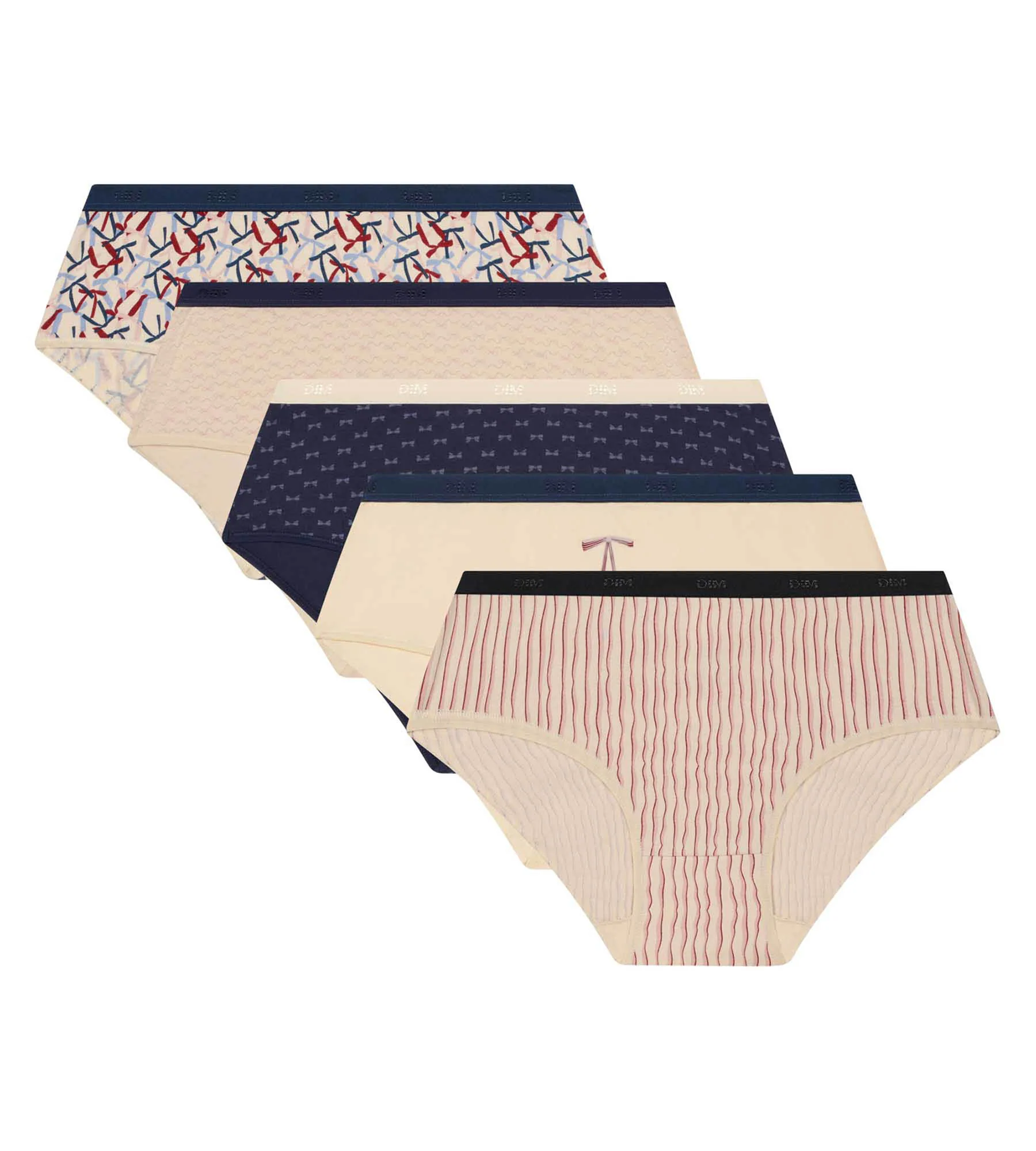 Lot de 5 boxers femme motifs Rubans Rouge Bleu Les Pockets - Image 5