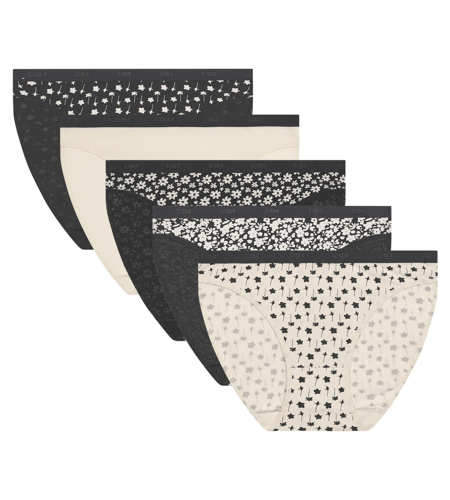 Lot de 5 culottes coton stretch à motif floral Blanc Noir Les Pockets - Image 5