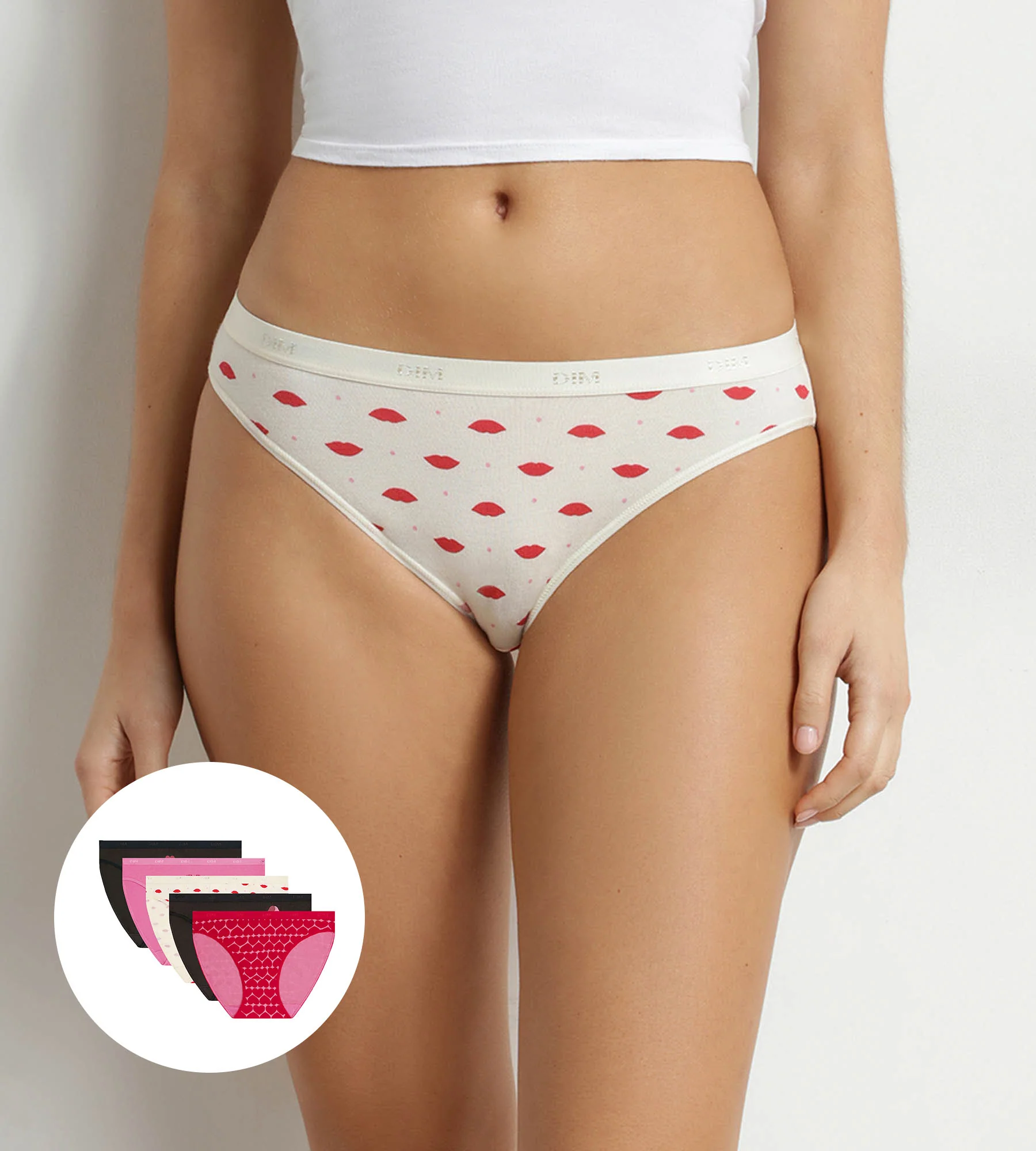 Lot de 5 slips femme coton stretch motif cœur Les Pockets