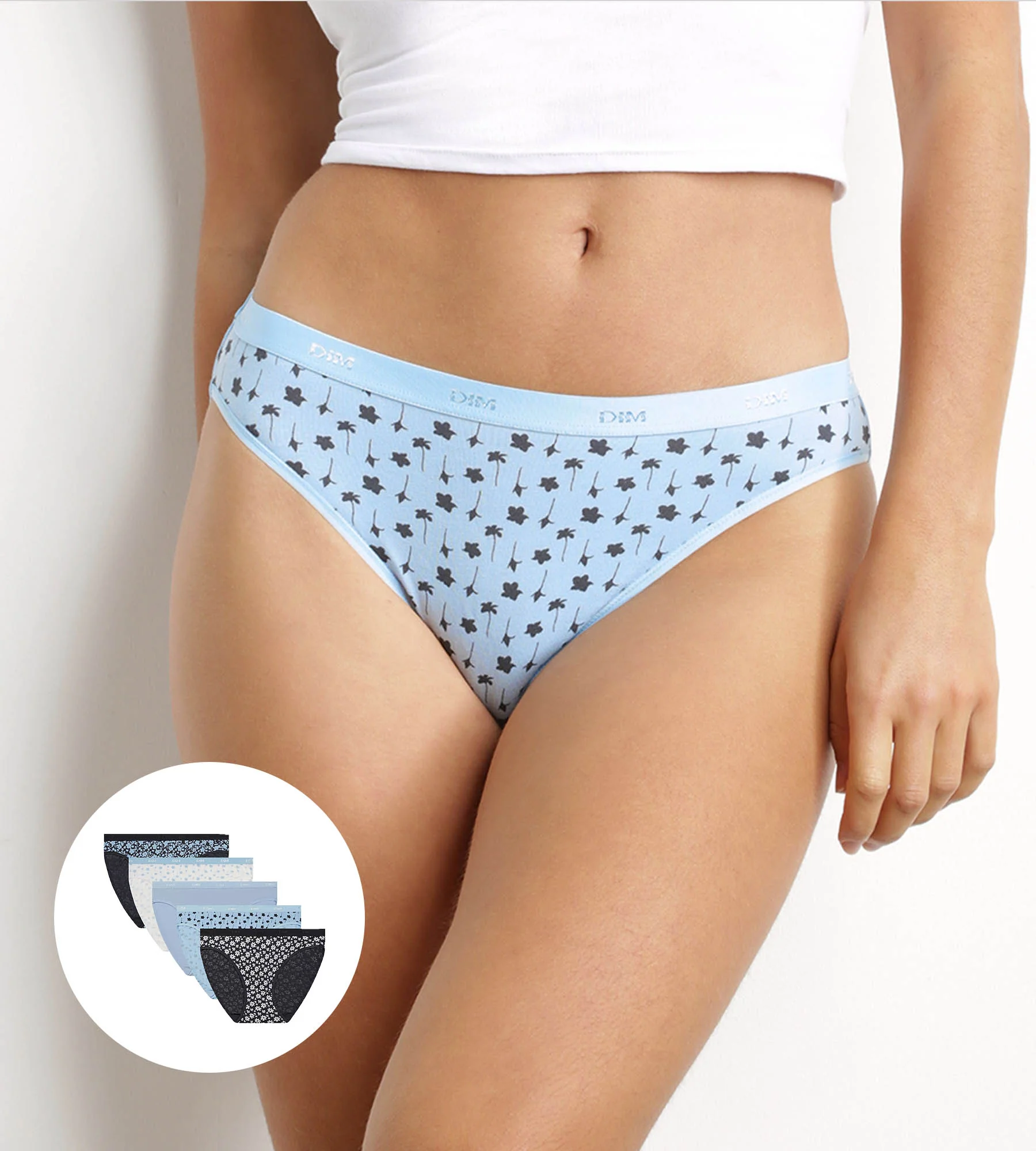 Lot de 5 slips femme en coton stretch à motif floral Bleu Les Pockets
