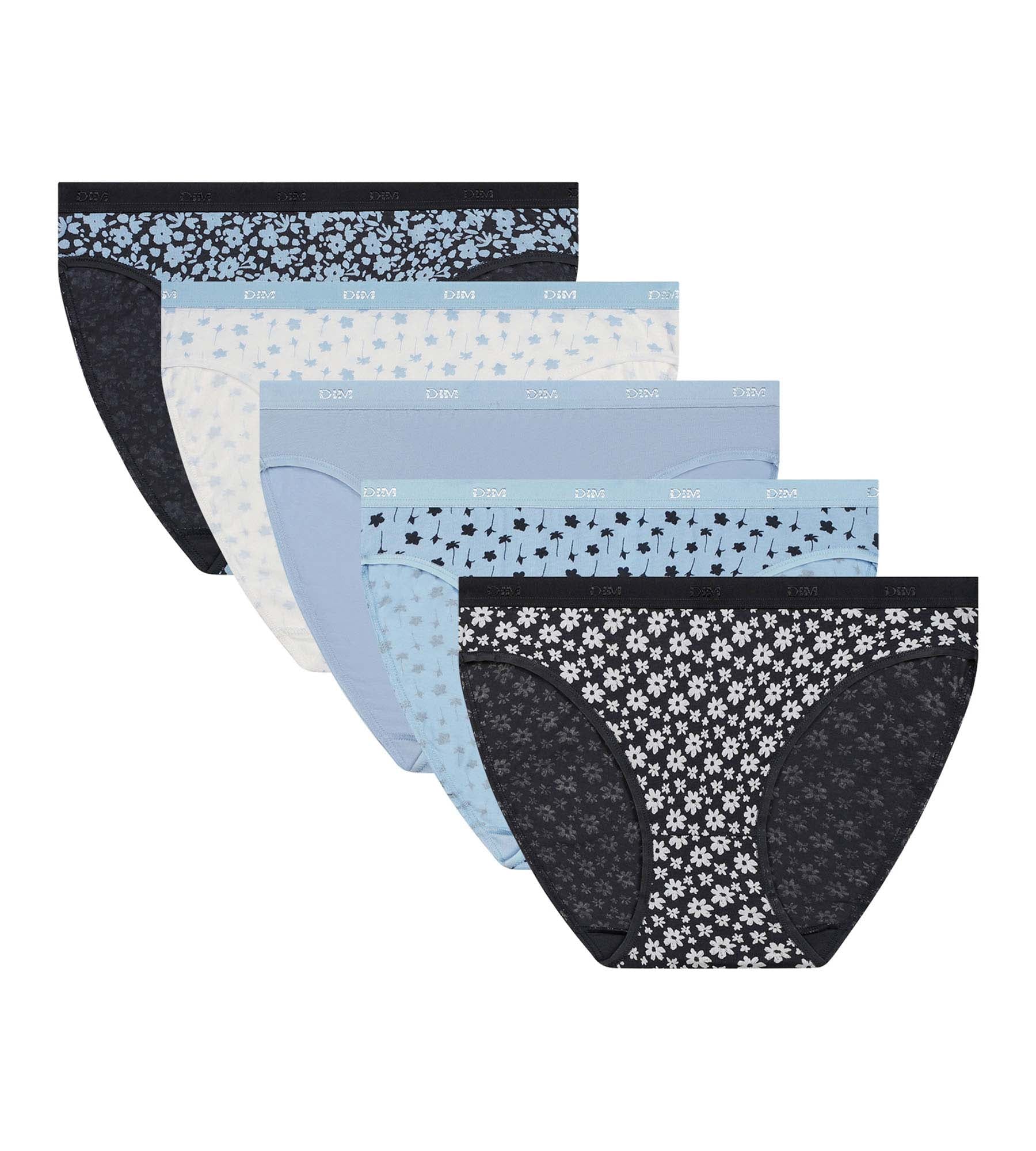Lot de 5 slips femme en coton stretch à motif floral Bleu Les Pockets - Image 5