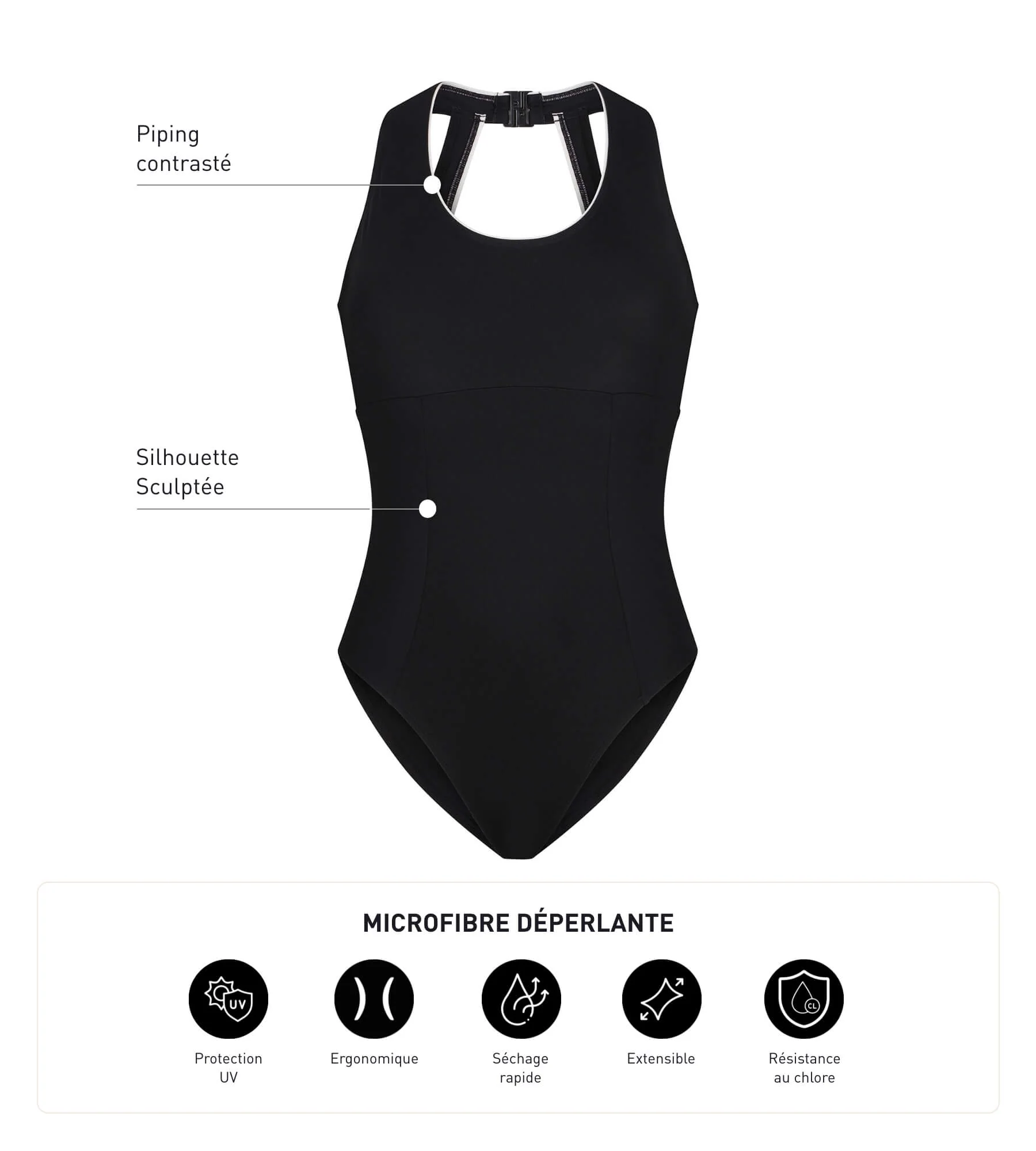 Maillot de bain 1 pièce femme en microfibre Noire Dim Move - Image 5