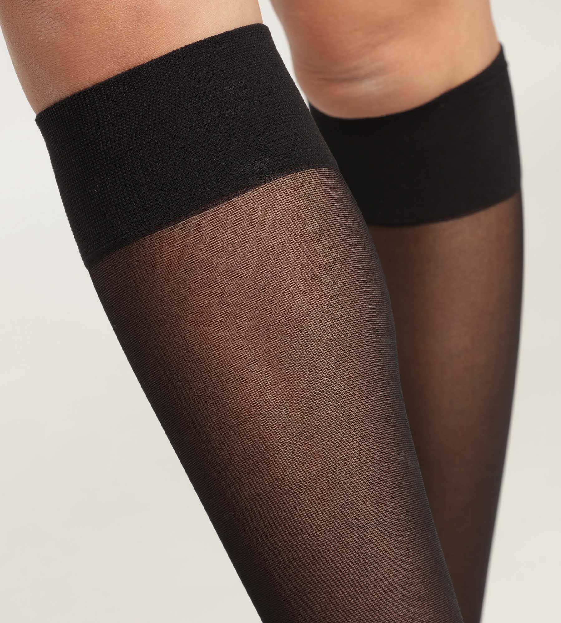 Mi-bas femme en voile transparent Noir avec trait contrasté Dim Style