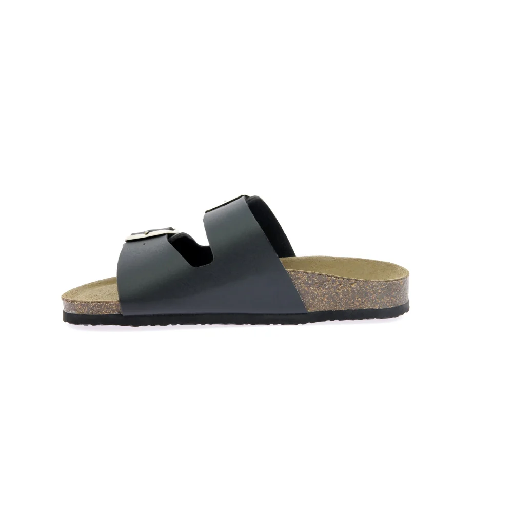 Paire de mules pour femme noire en cuir et liège - Image 2