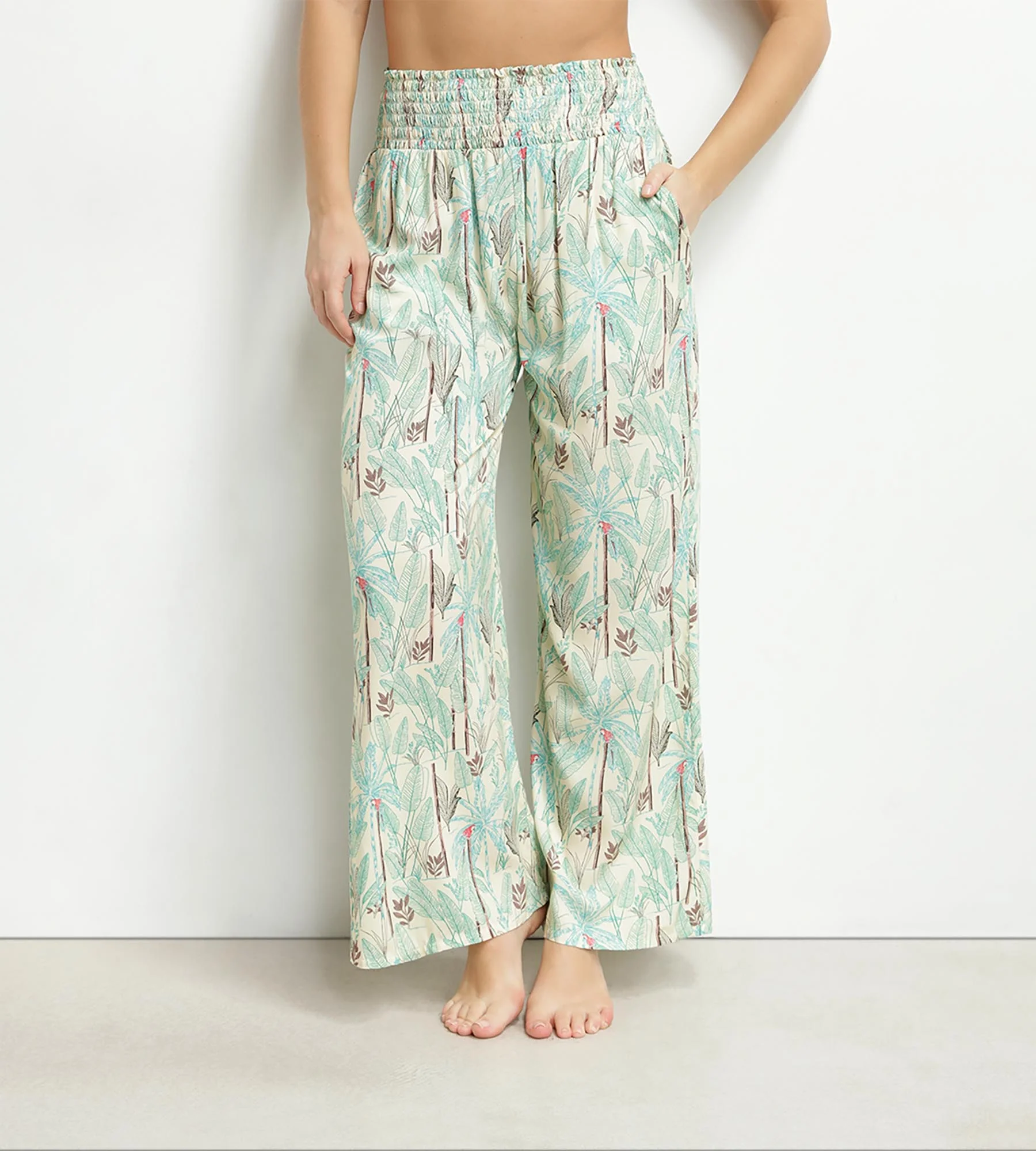 Pantalon de plage femme large motif palmiers Dim