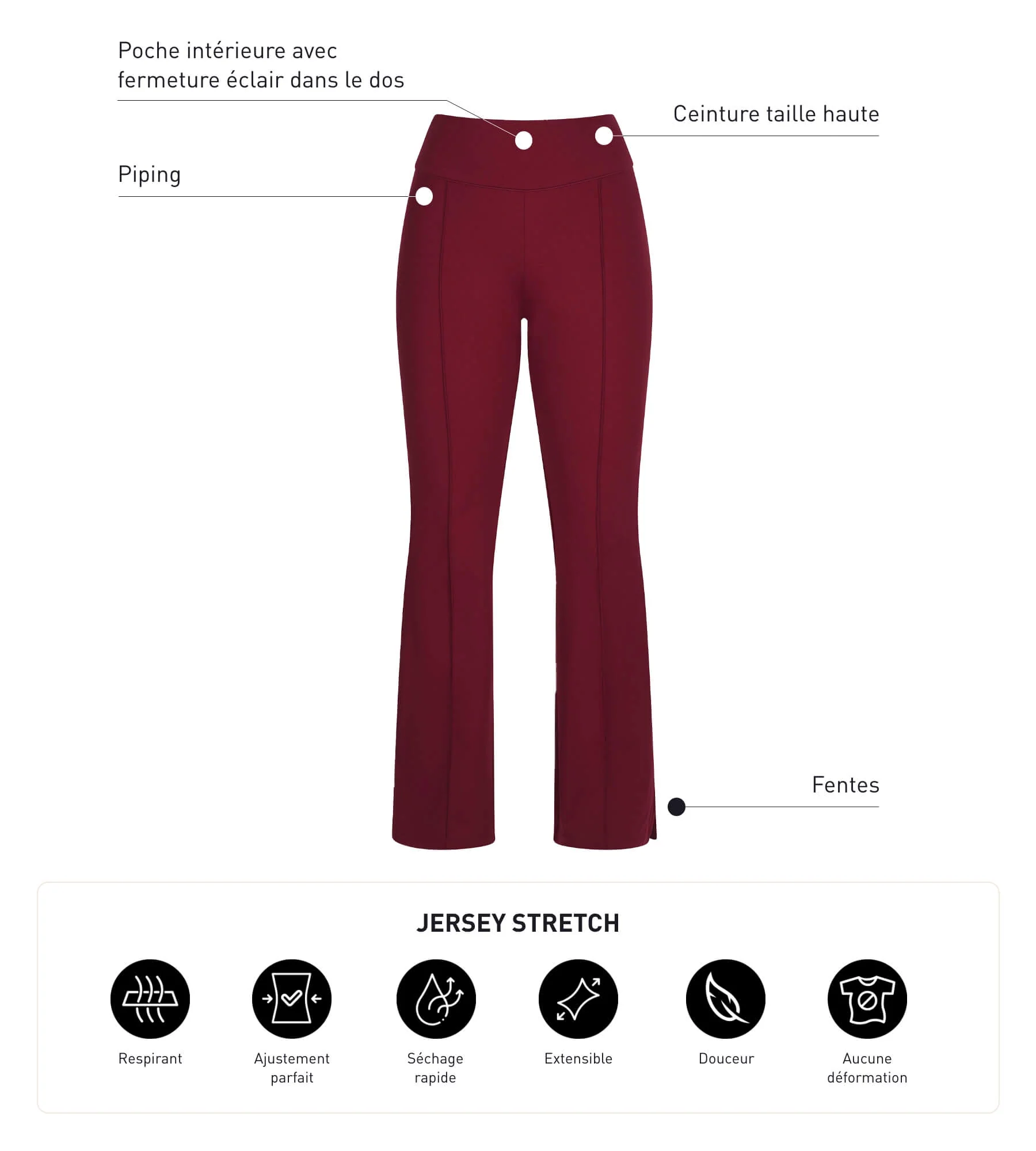 Pantalon de sport évasé pour femme en jersey souple Bordeaux Dim Move - Image 6