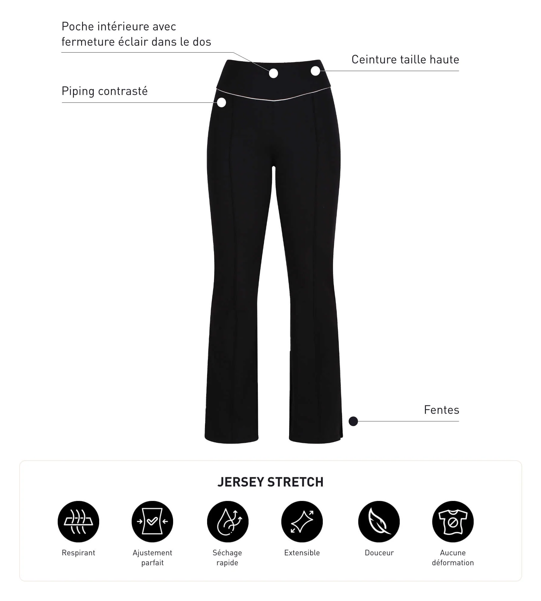 Pantalon de sport évasé pour femme en jersey stretch Noir Dim Move - Image 5