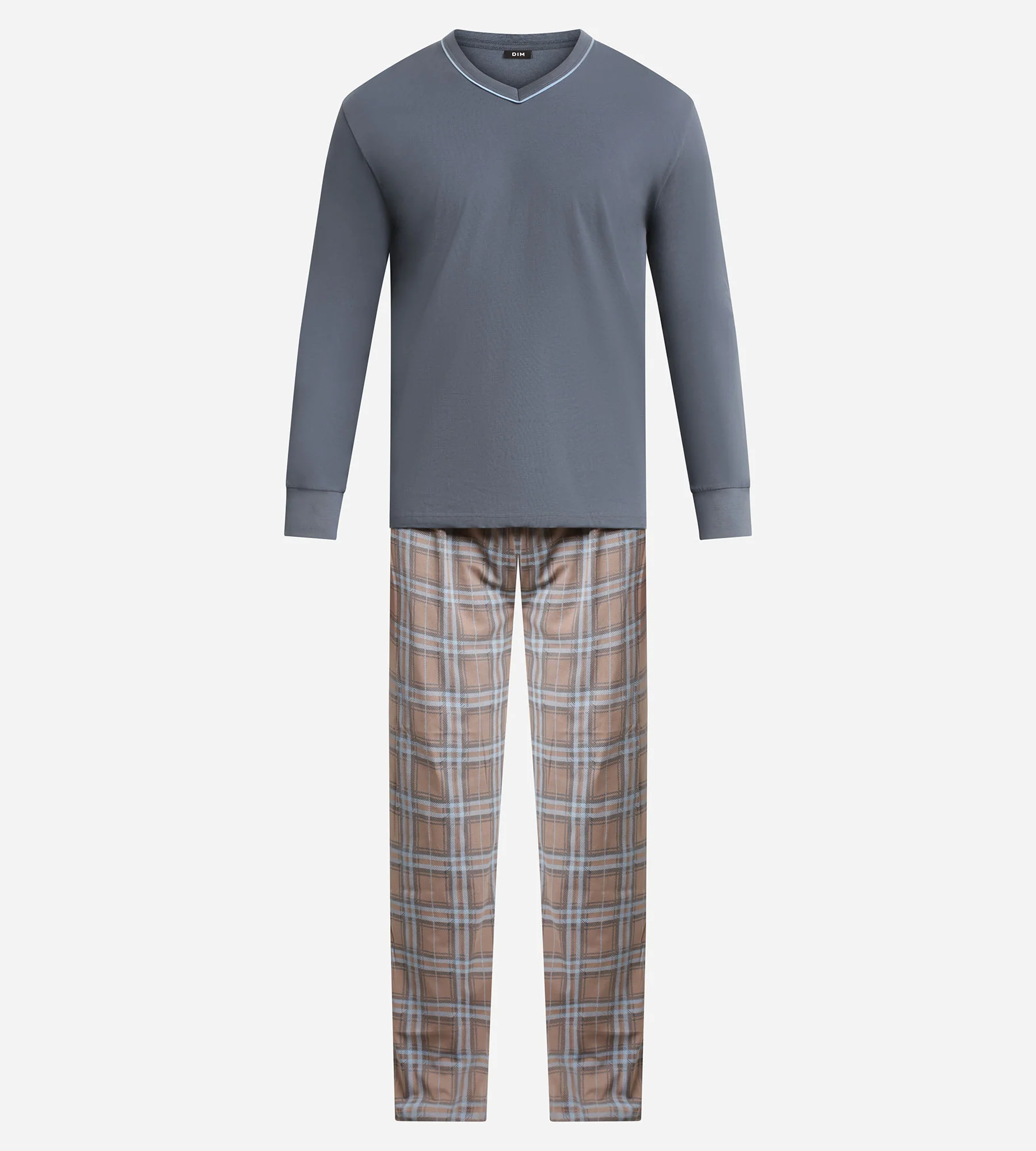 Pyjama homme pantalon en jersey gris à carreaux Dim Nightwear - Image 5