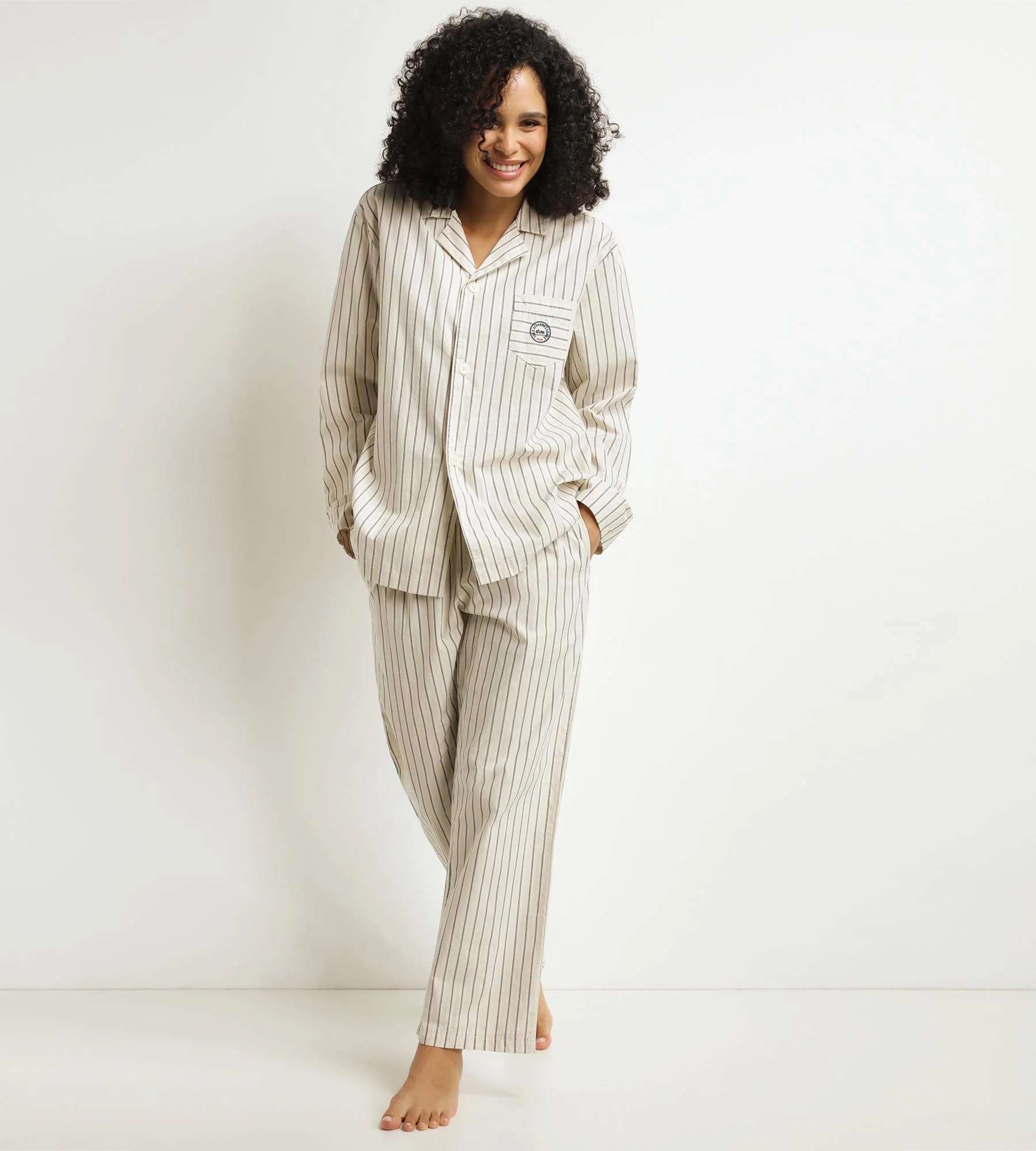 Pyjama pantalon femme Gris rayé Dim x Ines de La Fressange
