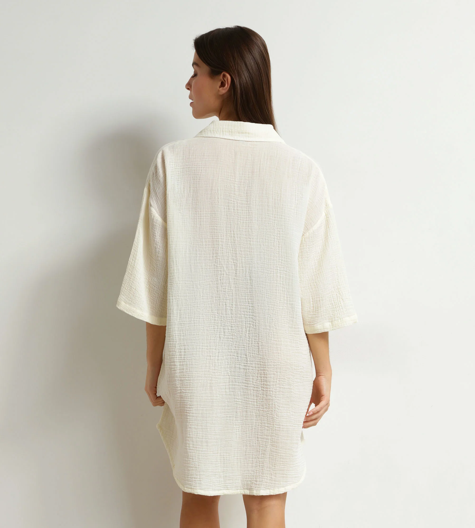 Robe de plage femme en gaze de coton Blanc Crème Dim - Image 2