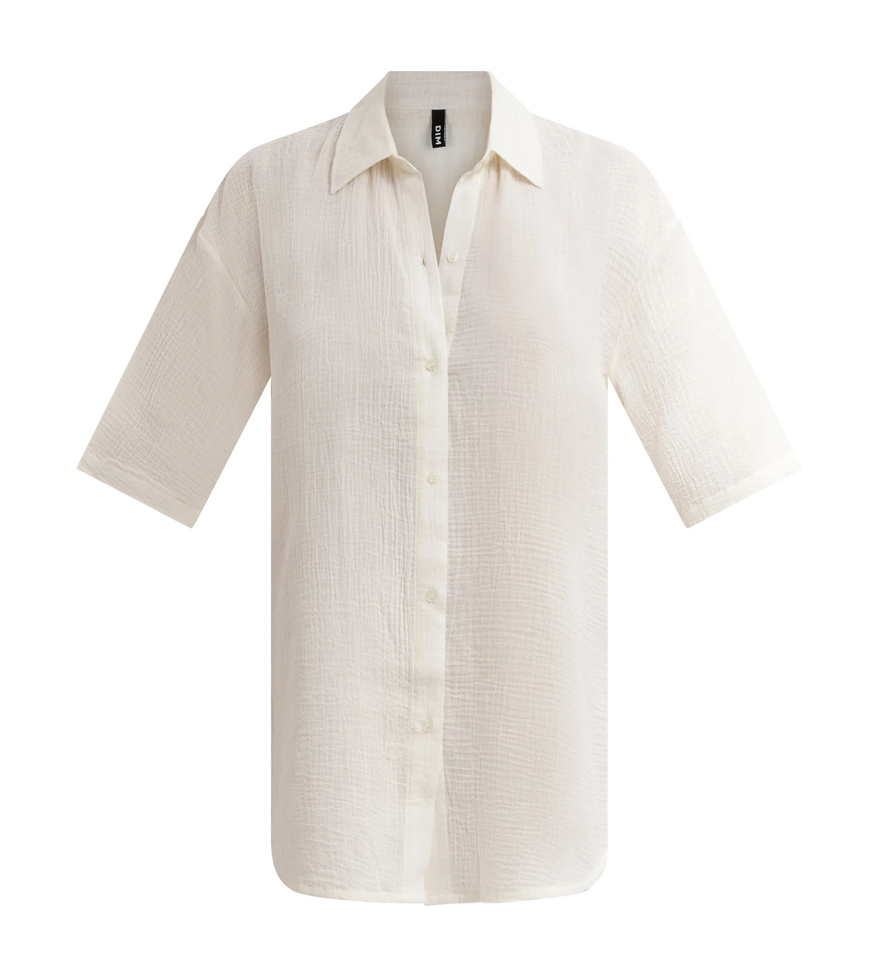 Robe de plage femme en gaze de coton Blanc Crème Dim - Image 4