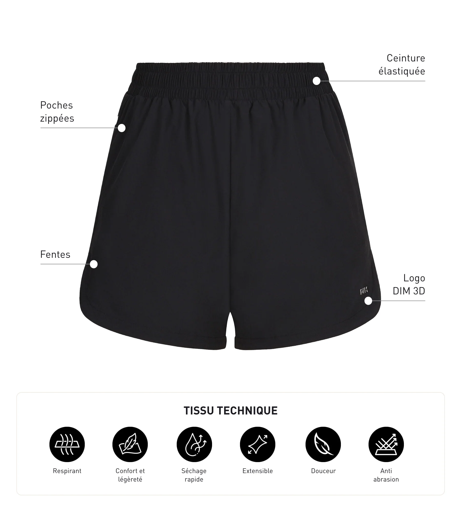 Short de sport femme en viscose noire Dim Move - Image 5
