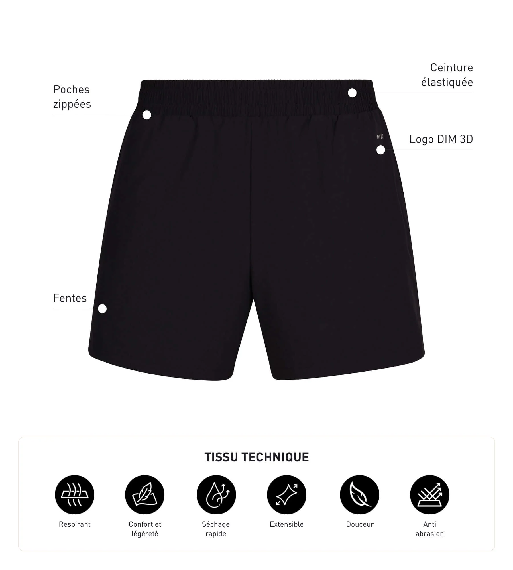 Short de sport homme en matière aérée Noir Dim Move - Image 7