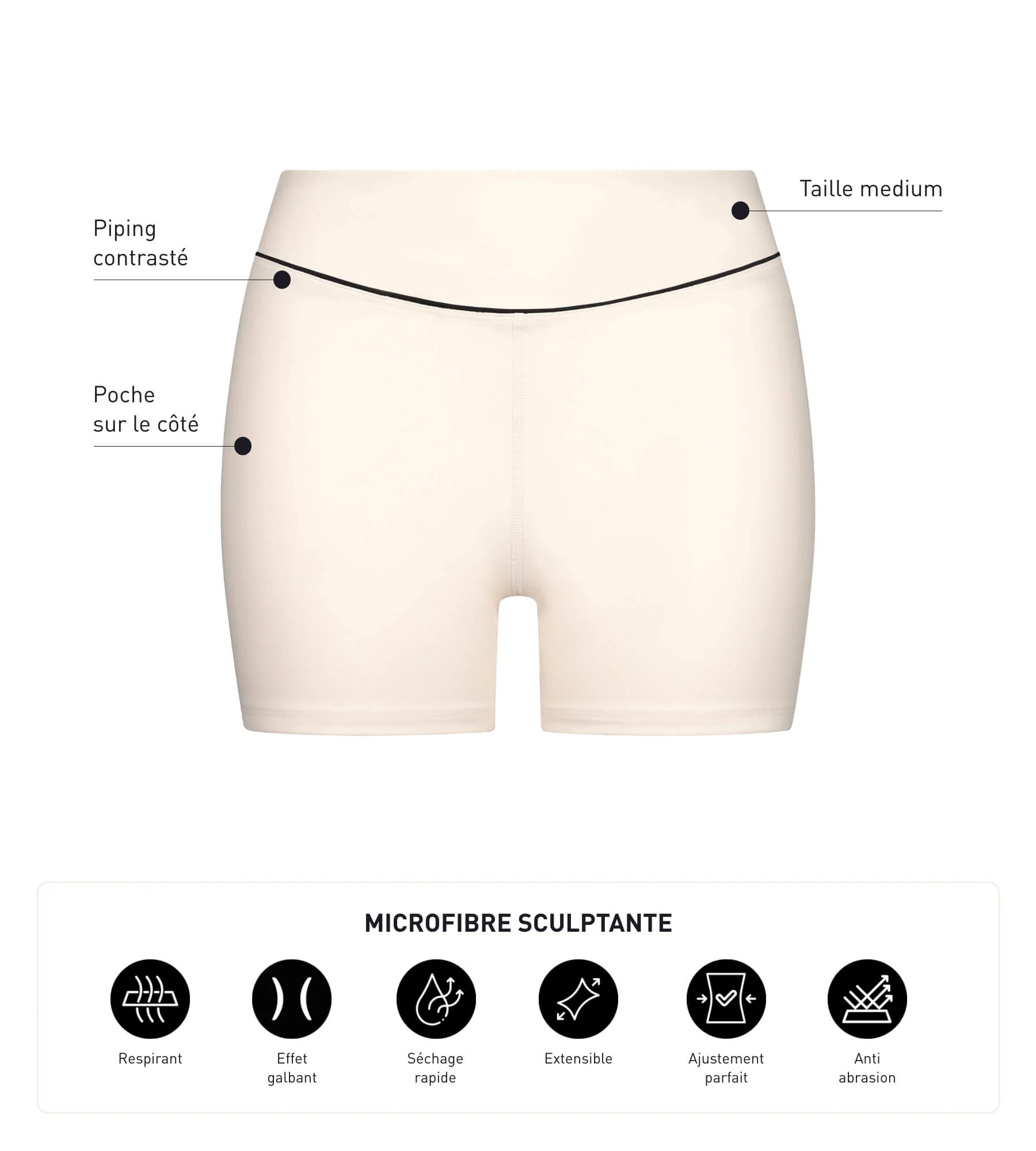 Shorty de sport pour femme en microfibre sculptante Écru Dim Move - Image 6