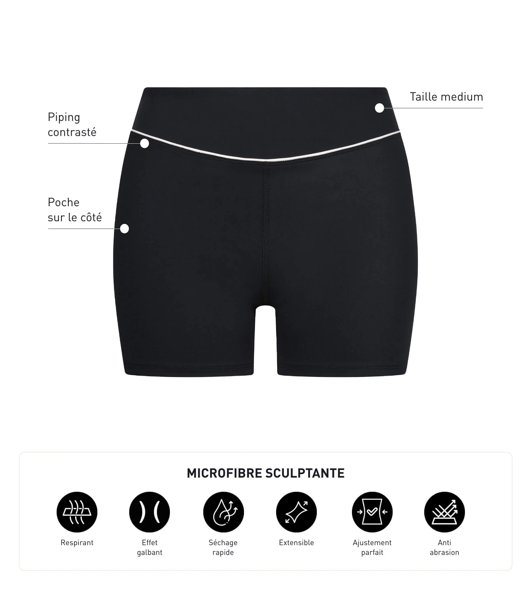 Shorty de sport pour femme en microfibre sculptante noire Dim Move - Image 5
