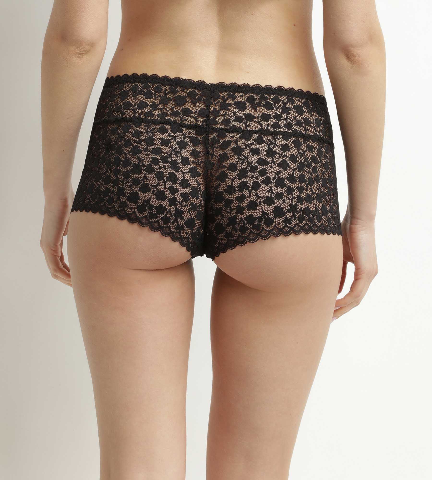 Shorty pour femme en dentelle florale Noire Daisy Lace - Image 2