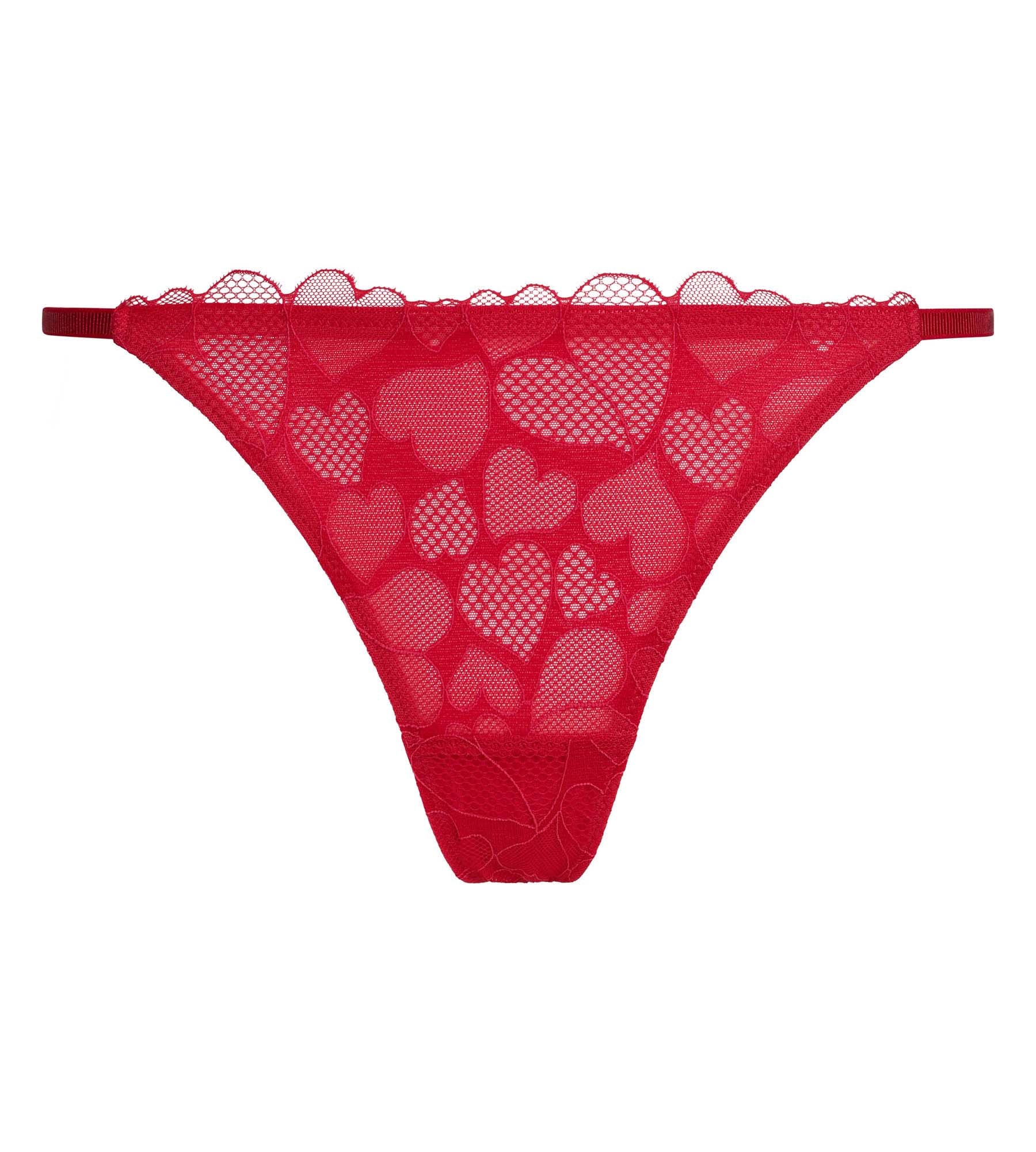 Slip brésilien femme en dentelle à motif cœur Rouge Red Love - Image 5