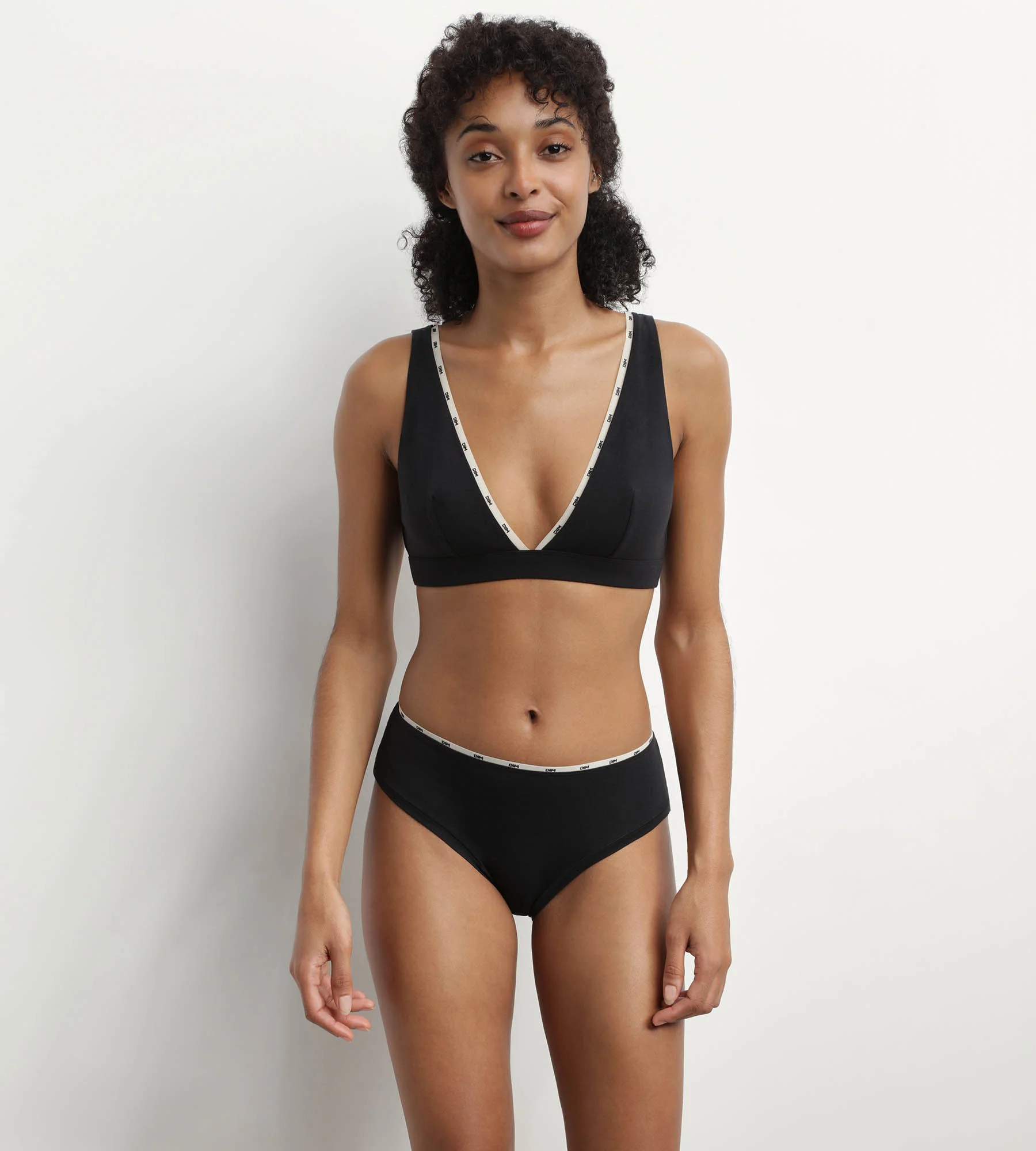 Slip femme en coton modal Noir à galon Beige Dim Icons Essentiel - Image 3