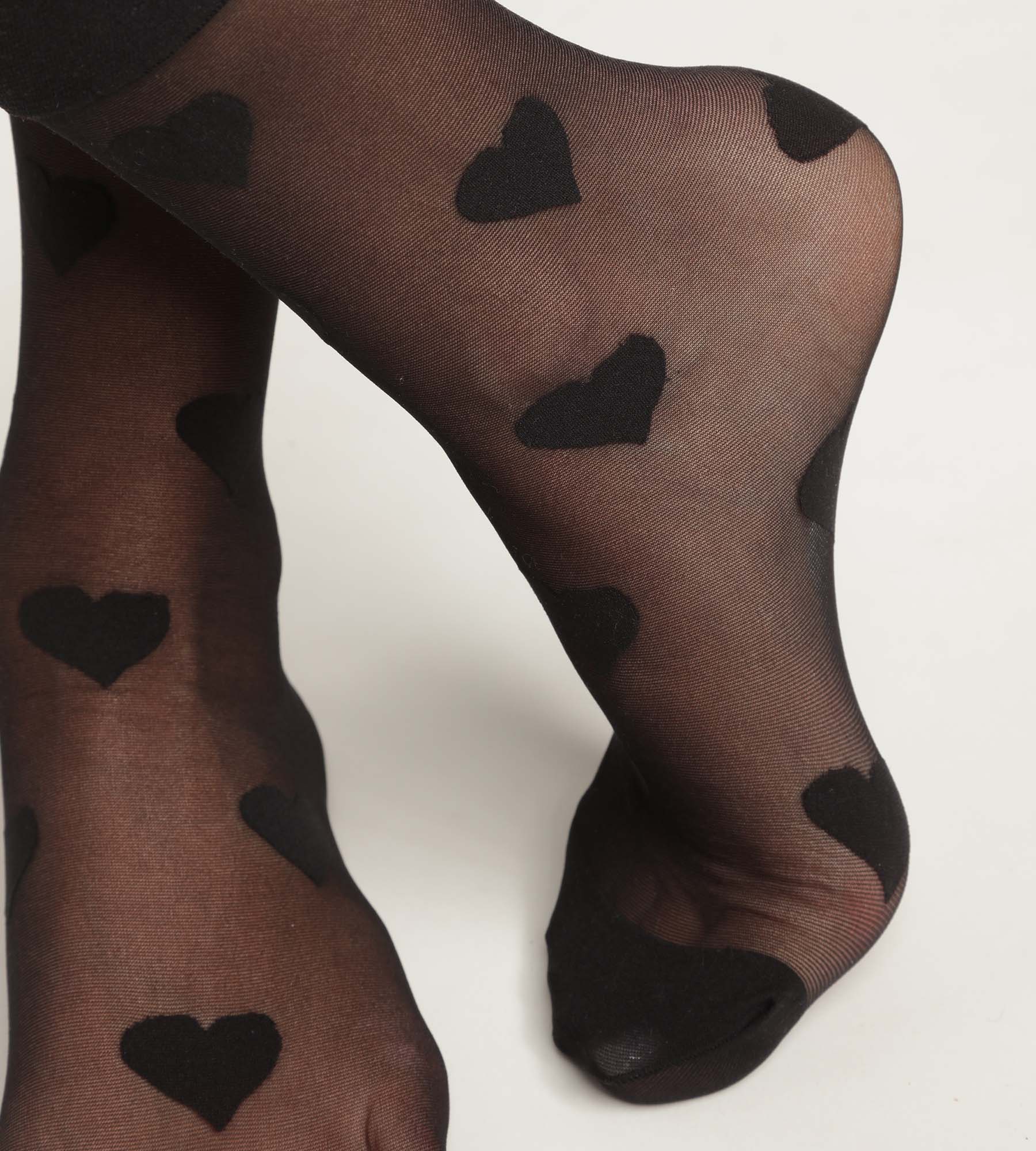 Socquettes femme en voile transparent Noir aux motifs coeurs Dim Style - Image 3