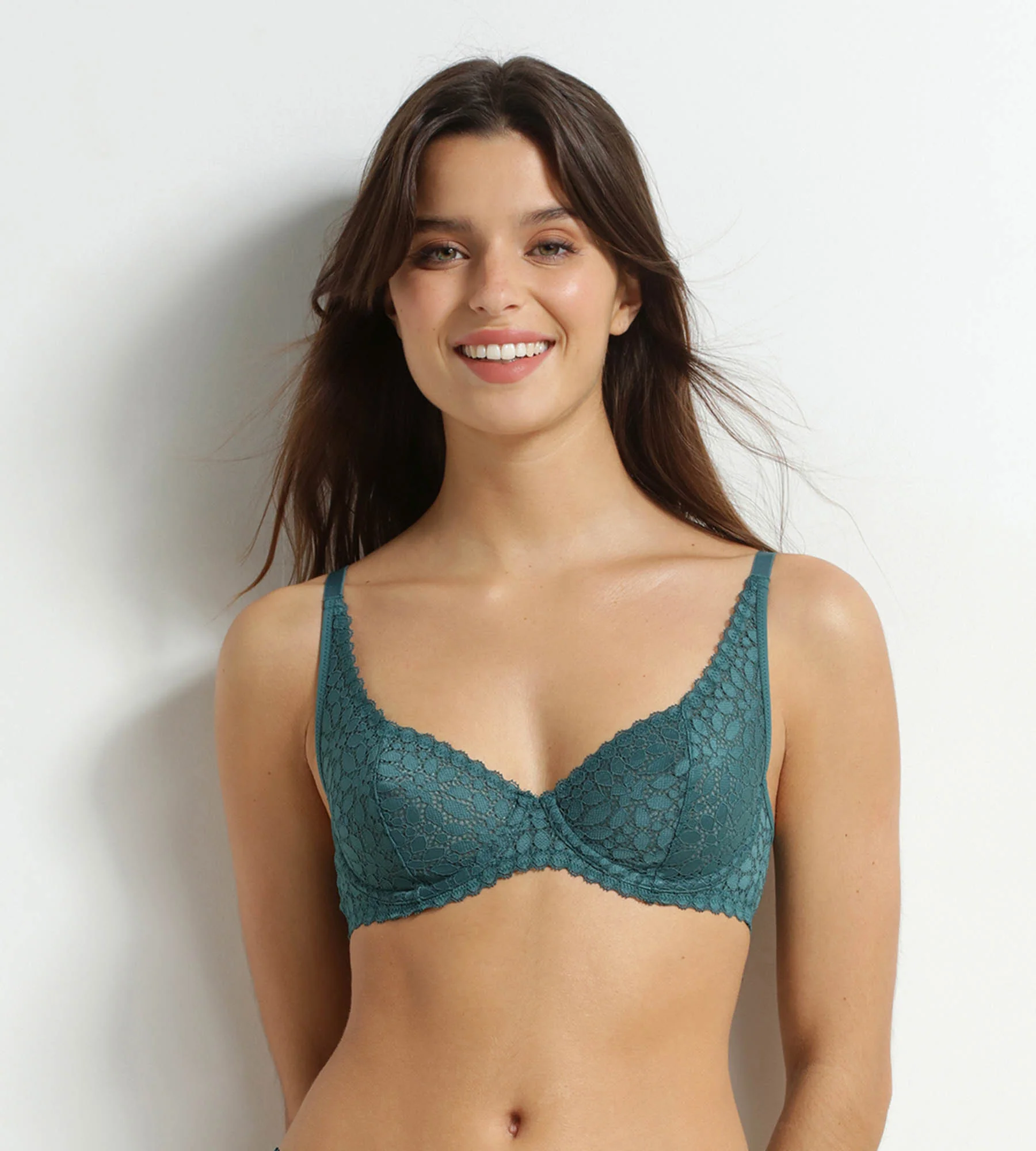 Soutien-gorge à armatures en dentelle florale vert Daily Dentelle - Image 2