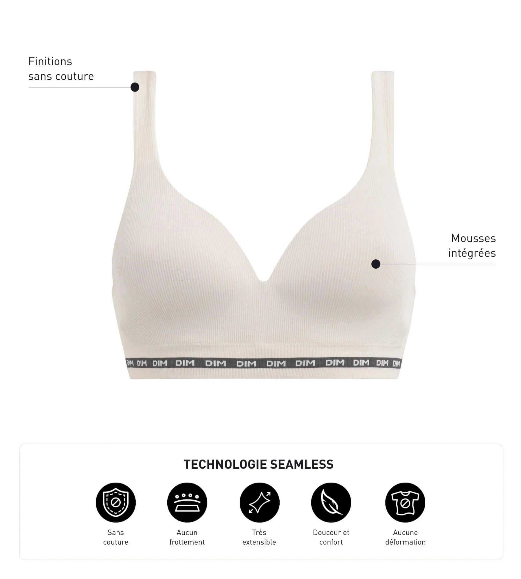Soutien-gorge Beige côtelé sans armature ni couture Dim Icons Seamless - Image 5