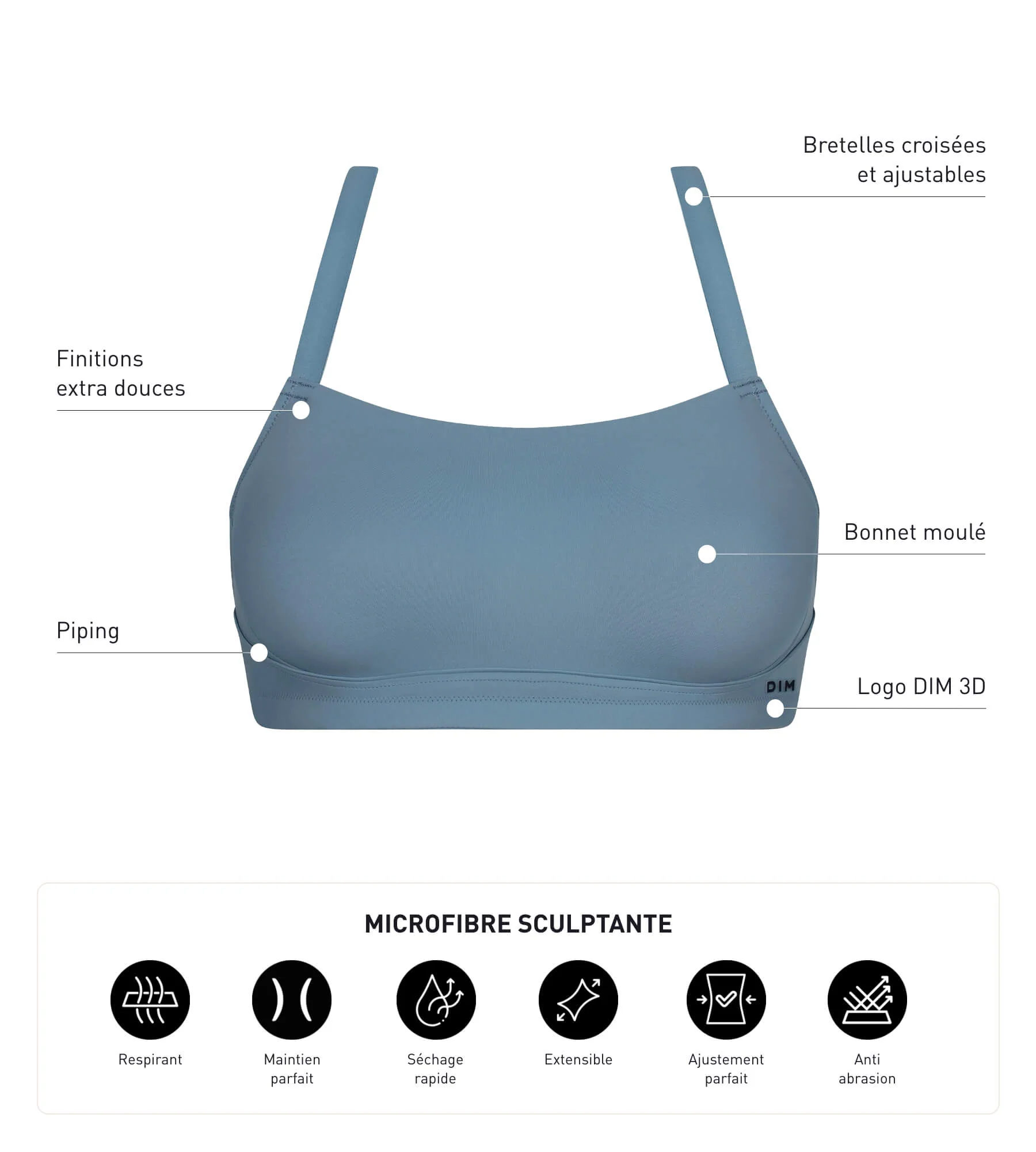 Soutien-gorge de sport en microfibre sculptante Bleu Jean Dim Move - Image 5