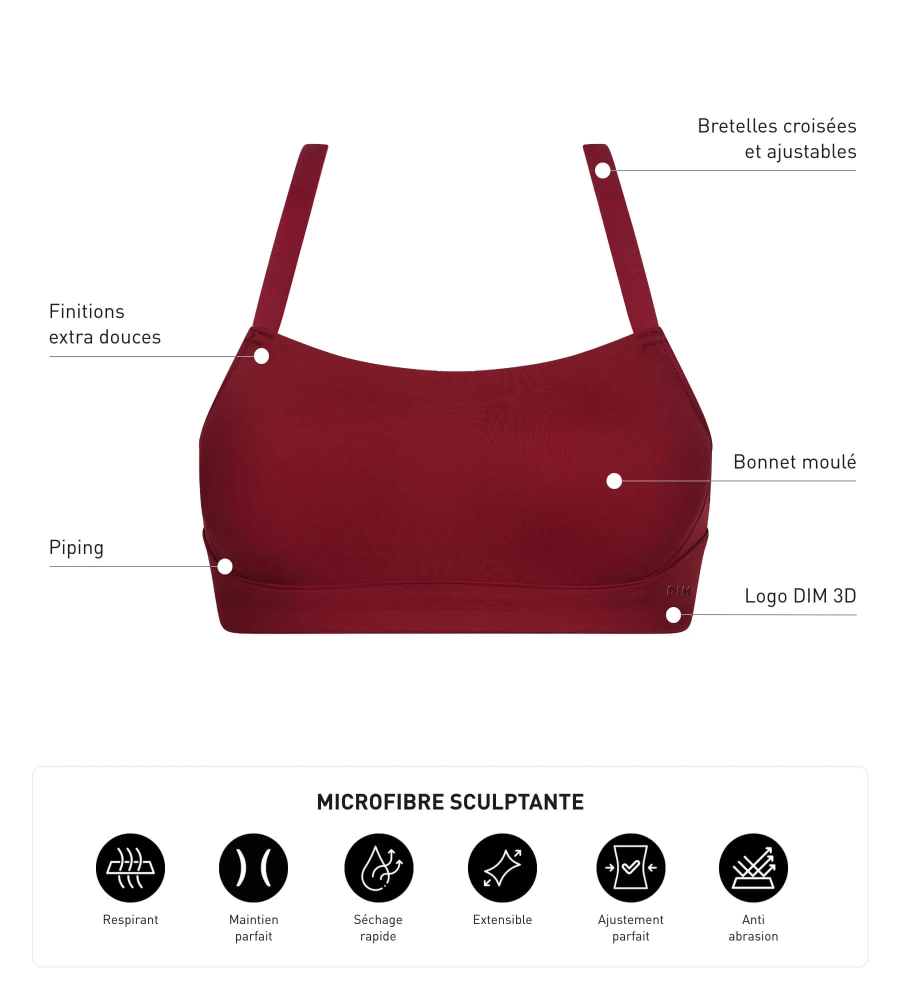 Soutien-gorge de sport en microfibre sculptante Bordeaux Dim Move - Image 6
