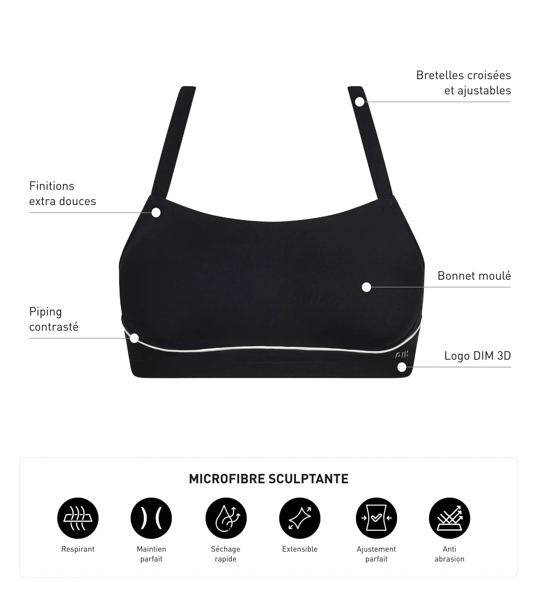 Soutien-gorge de sport en microfibre sculptante noire Dim Move - Image 7