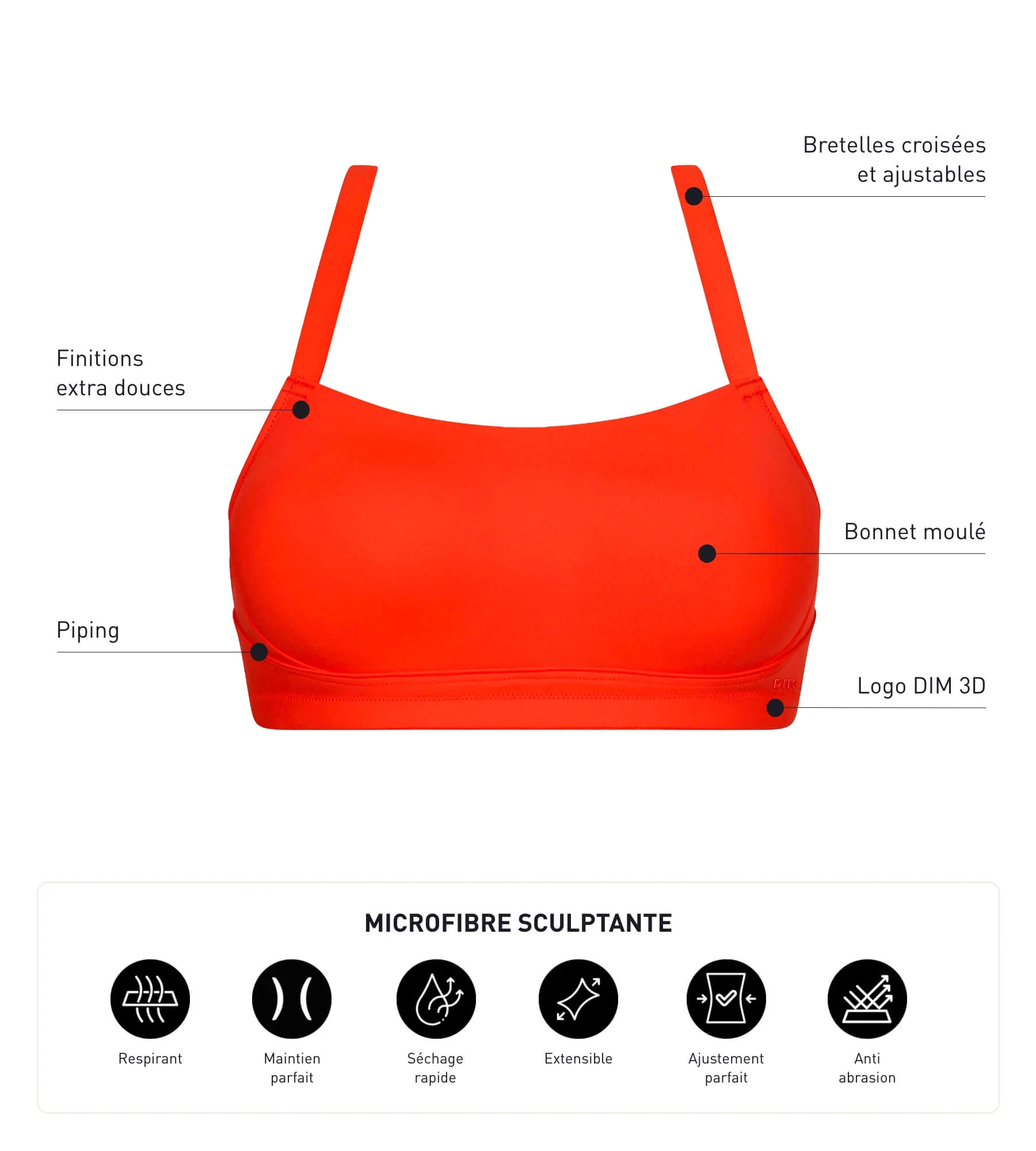 Soutien-gorge de sport femme Orange sans armature Dim Move - Image 8