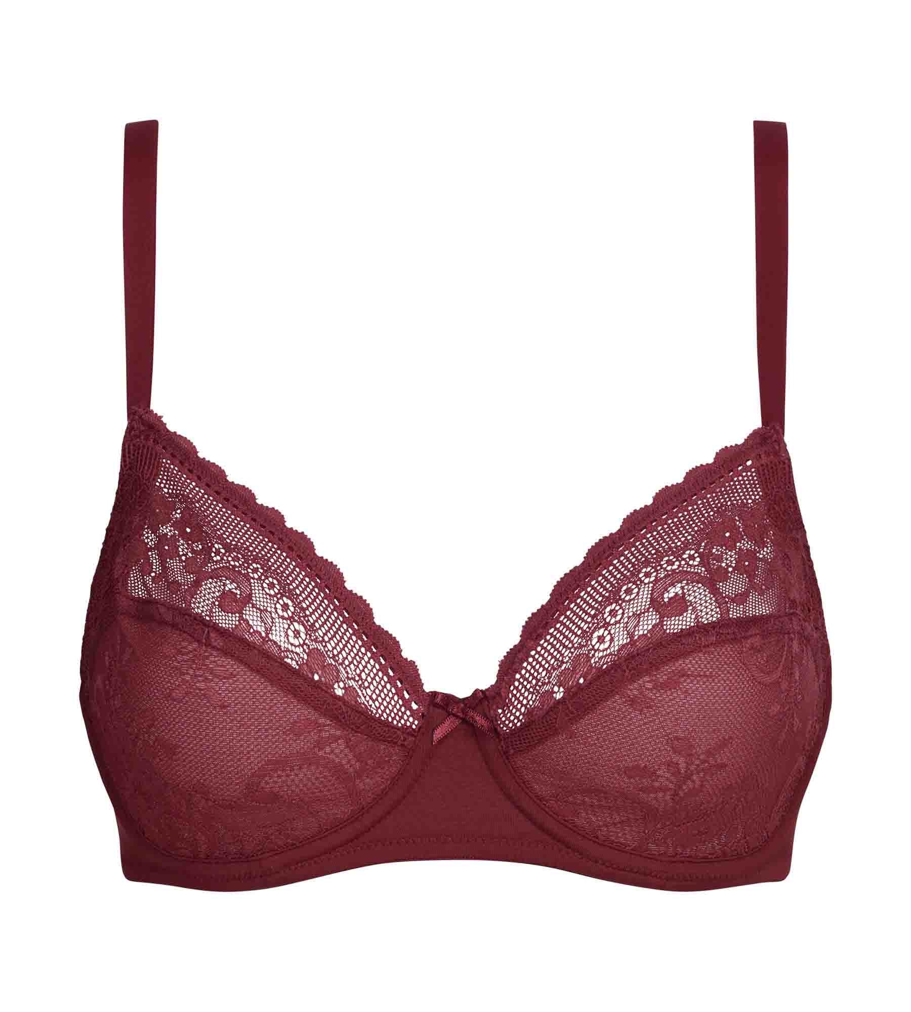 Soutien-gorge emboîtant dentelle et résille florale rouge brun Dim Féminine - Image 5