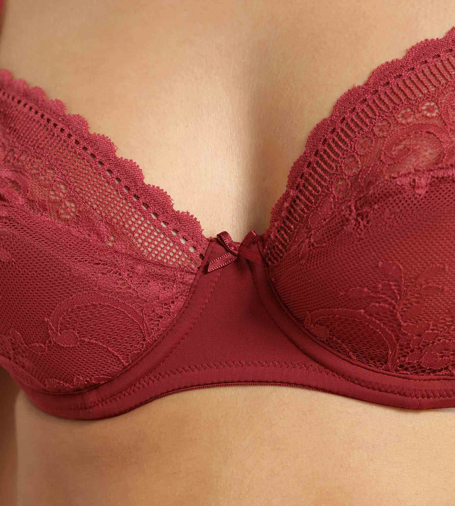 Soutien-gorge emboîtant dentelle et résille florale rouge brun Dim Féminine - Image 6