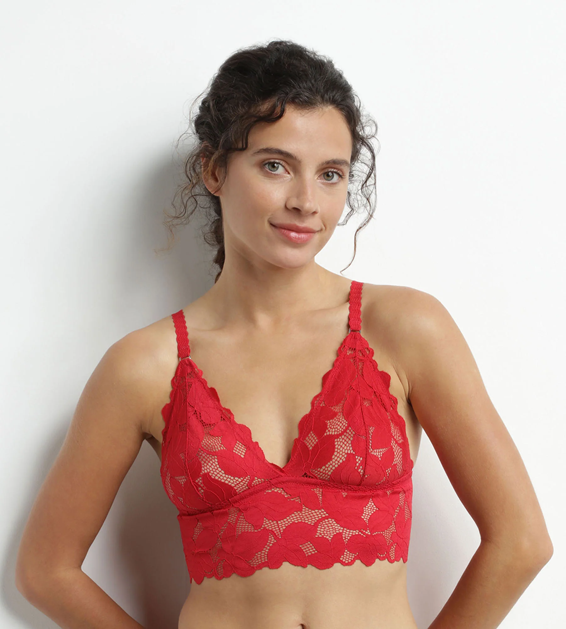 Soutien-gorge foulard sans armature en dentelle florale Rouge Dim Lacy