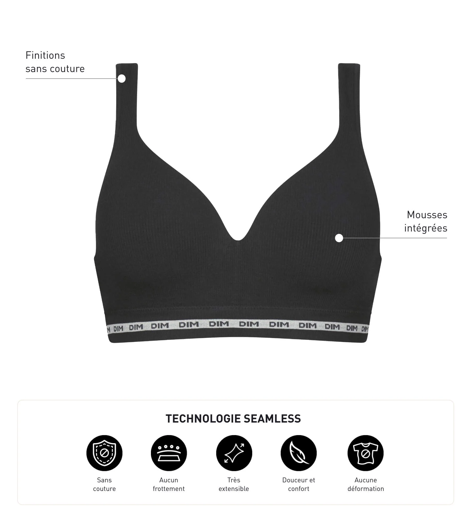 Soutien-gorge Noir côtelé sans armature ni couture Dim Icons Seamless - Image 5
