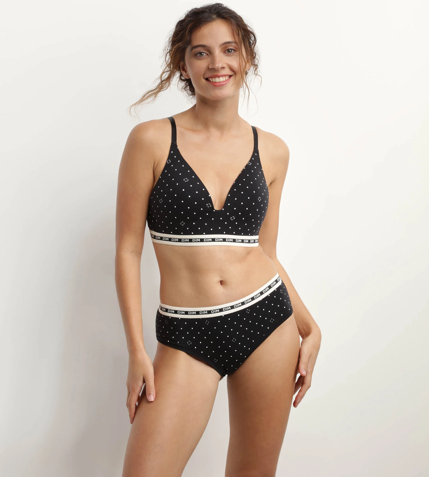 Soutien-gorge triangle paddé en coton modal Noir à pois Dim Icons - Image 3