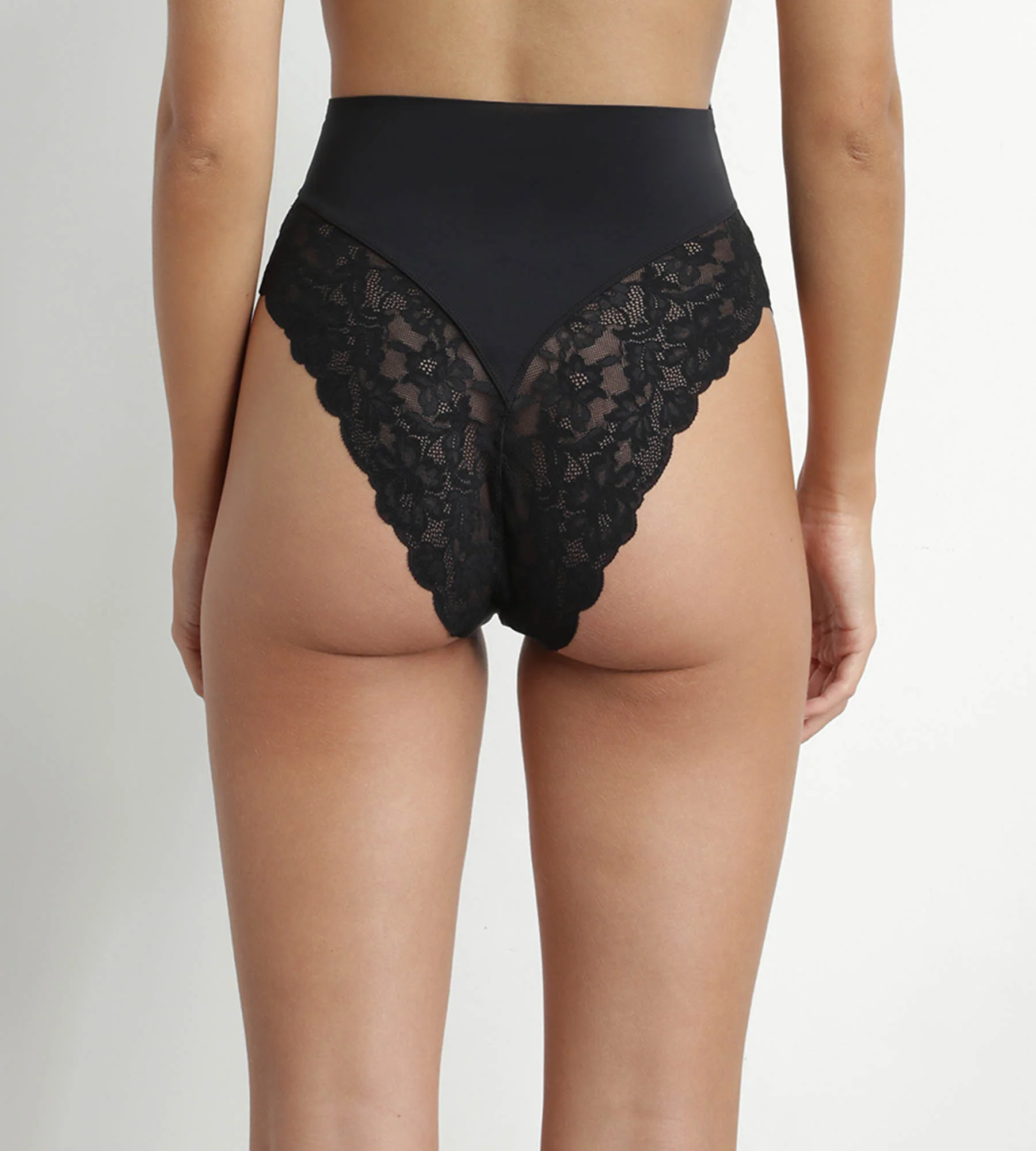 String galbant taille haute microfibre et dentelle Noir Dim Silhouette Elegance - Image 2