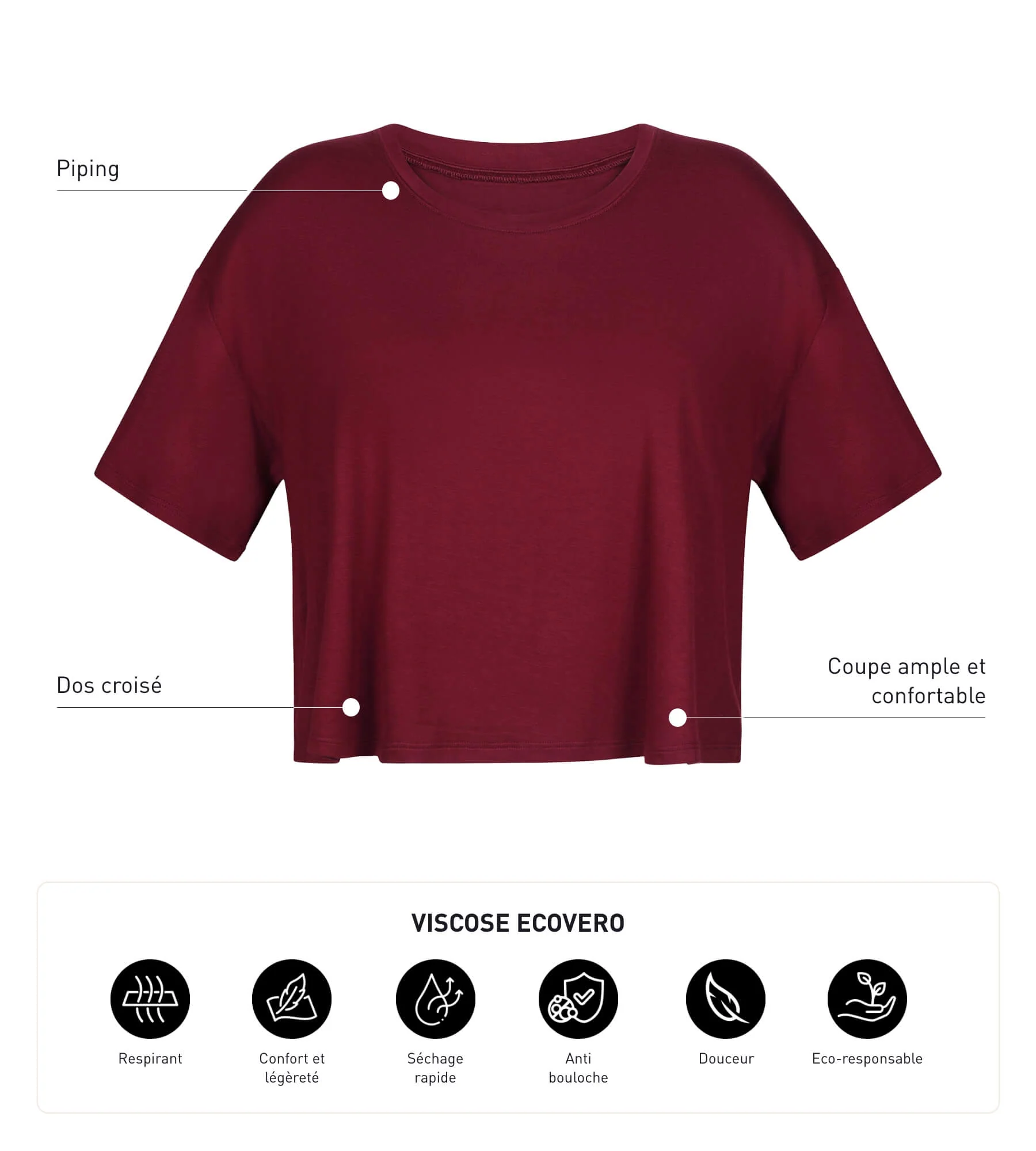T-shirt de sport femme en viscose Bordeaux avec dos ouvert Dim Move - Image 5
