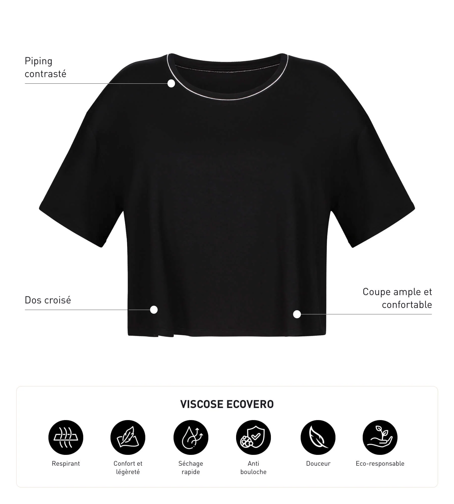 T-shirt de sport femme en viscose noire avec dos ouvert Dim Move - Image 5
