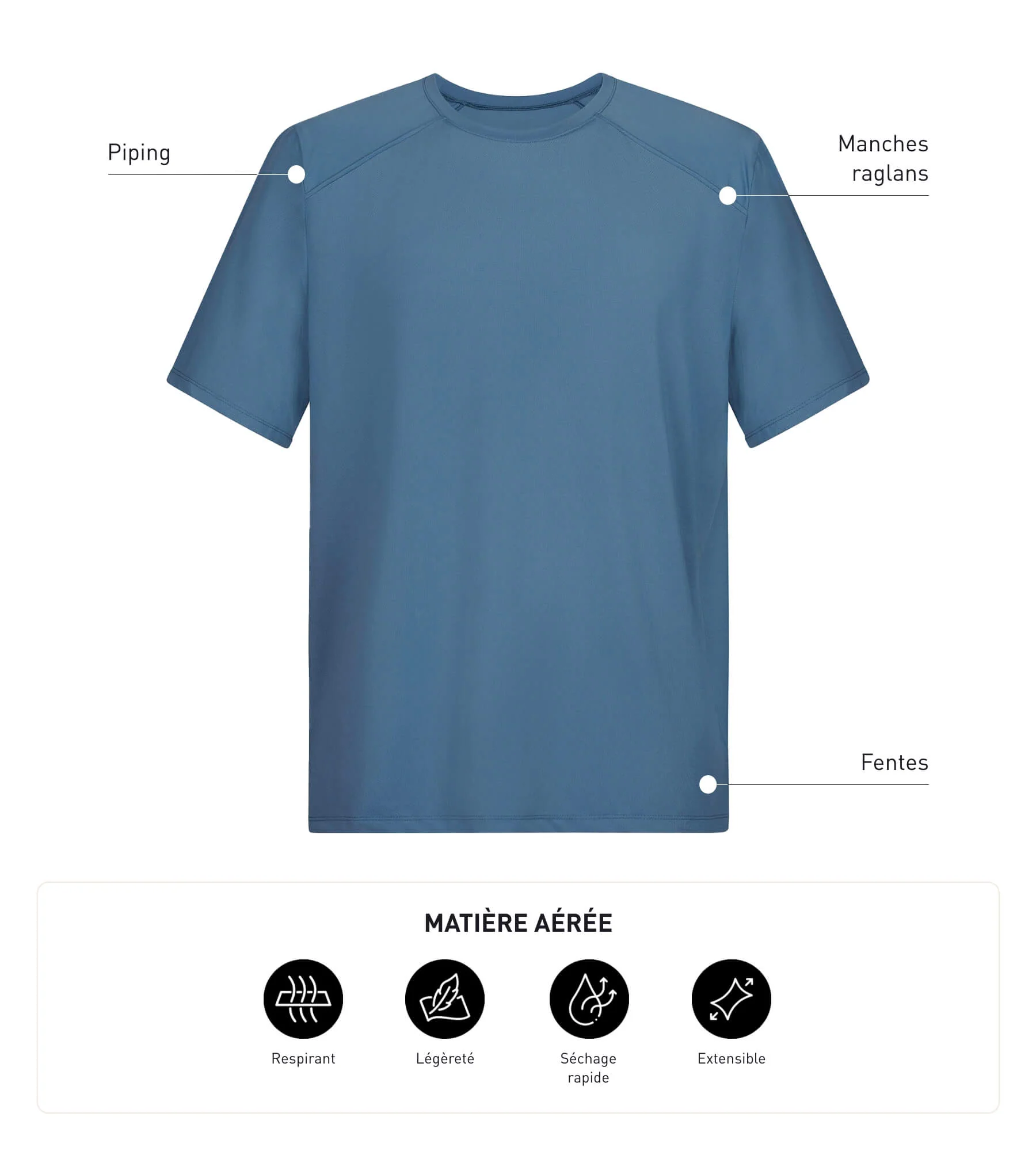 T-shirt de sport homme en matière aérée Bleu Jean Dim Move - Image 5