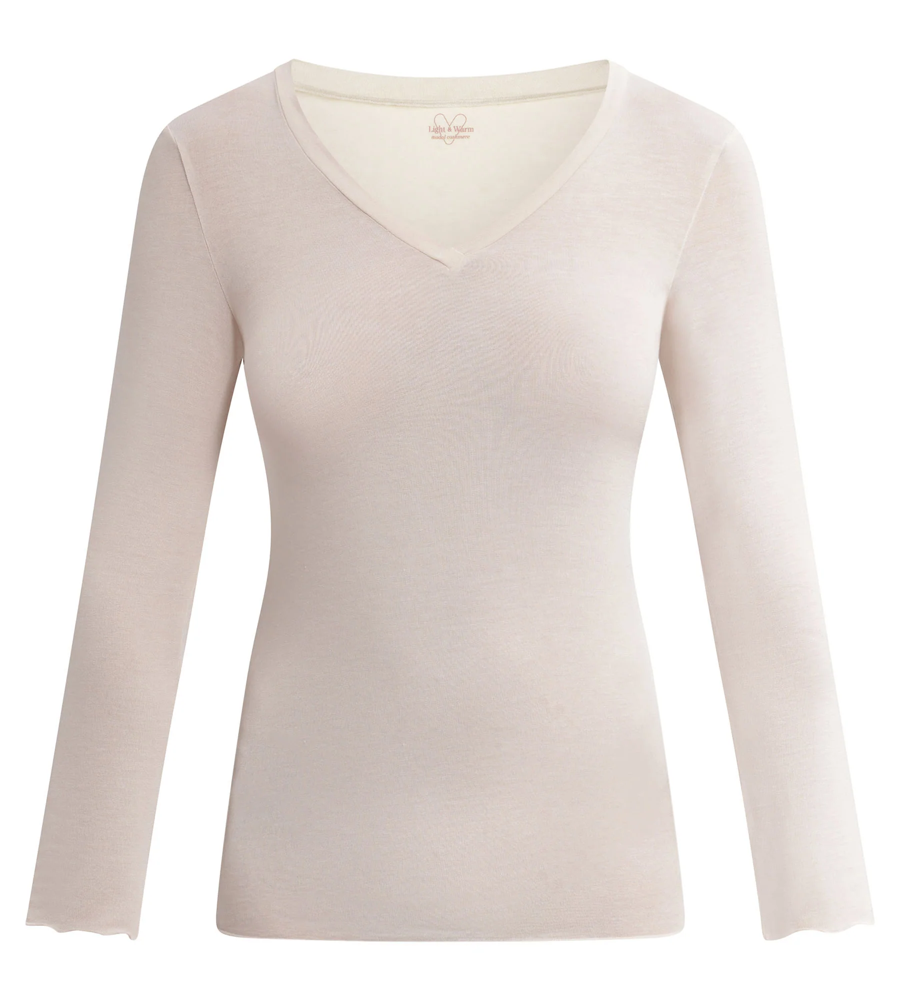 T-shirt femme col V modal et cachemire Beige Light & Warm - Image 5