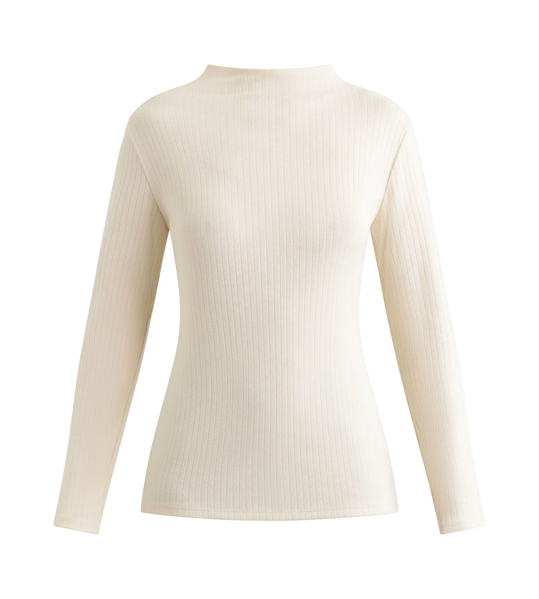 T-shirt femme côtelé à col montant Beige Dim Thermal - Image 3